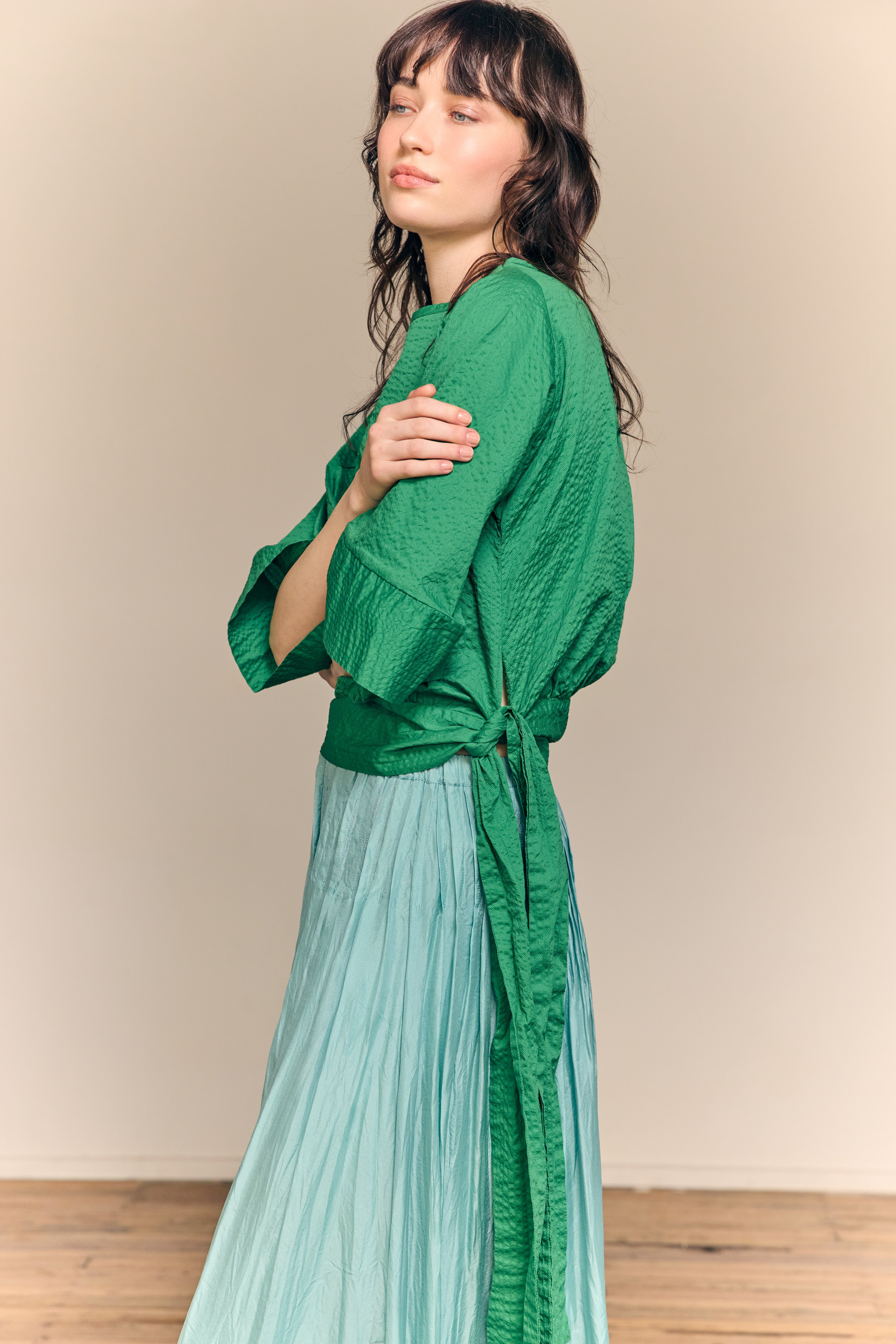 Simona Blouse Cotton Plissé Green