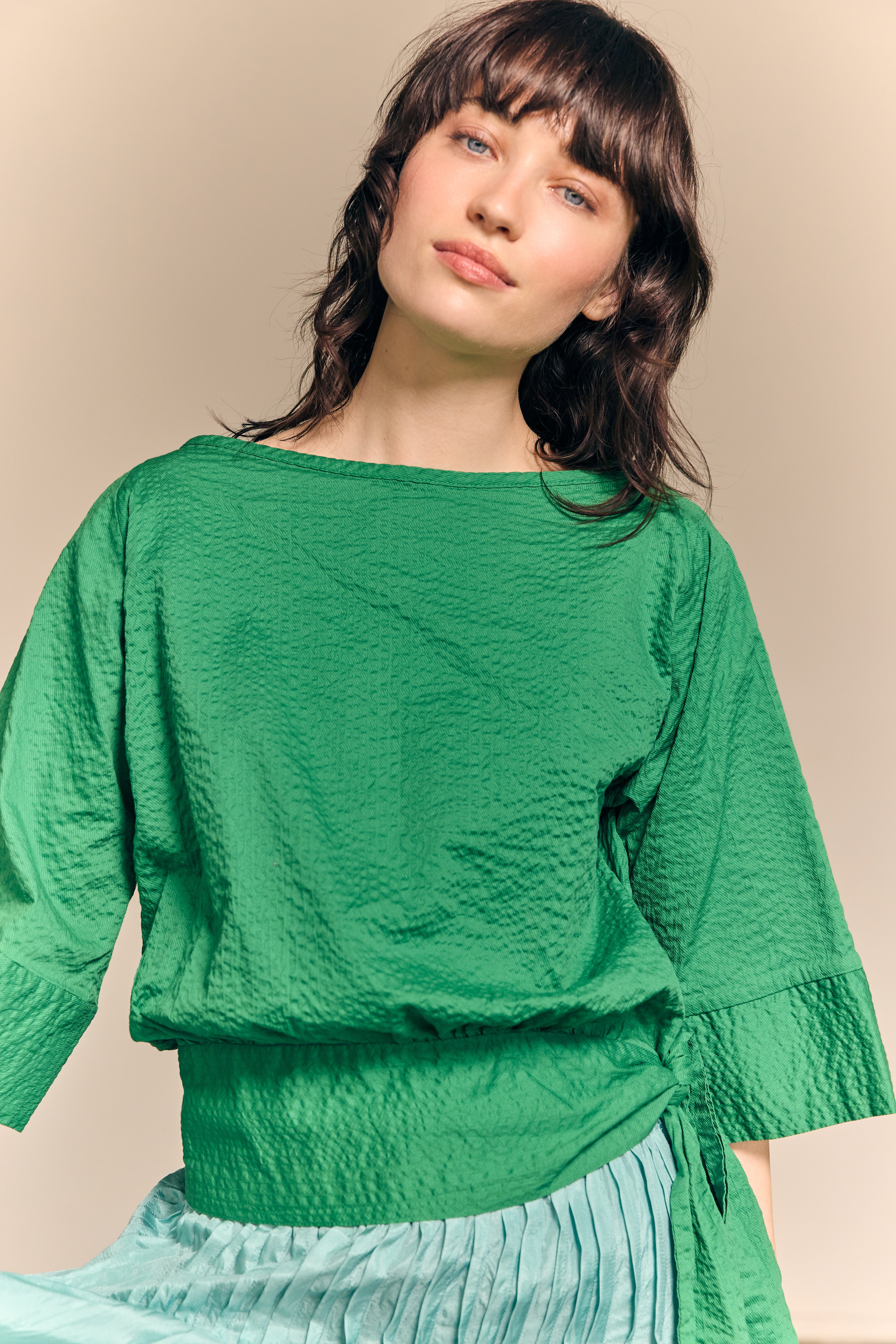 Simona Blouse Cotton Plissé Green