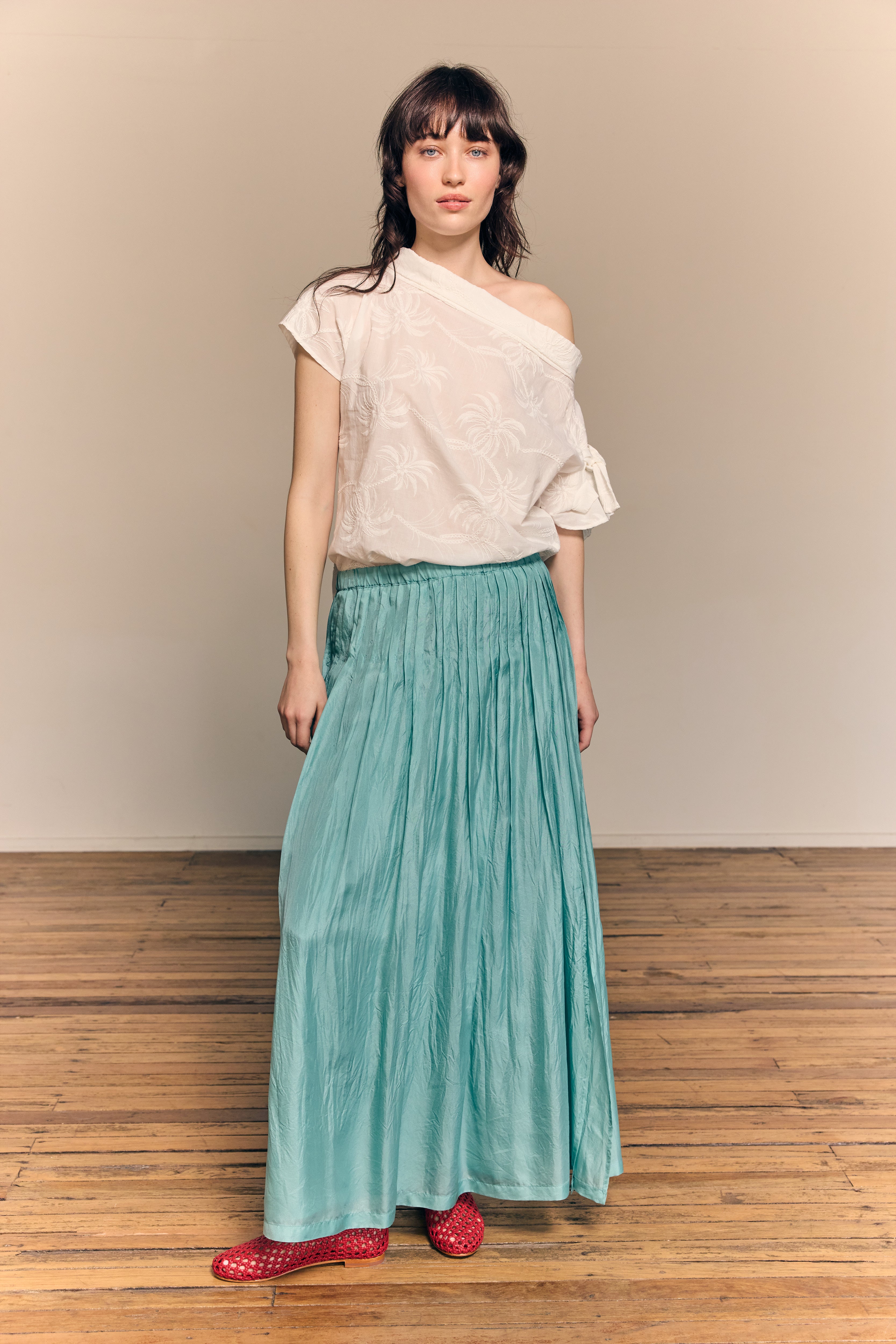 Giselle Maxi Skirt Silk Habotai Aqua