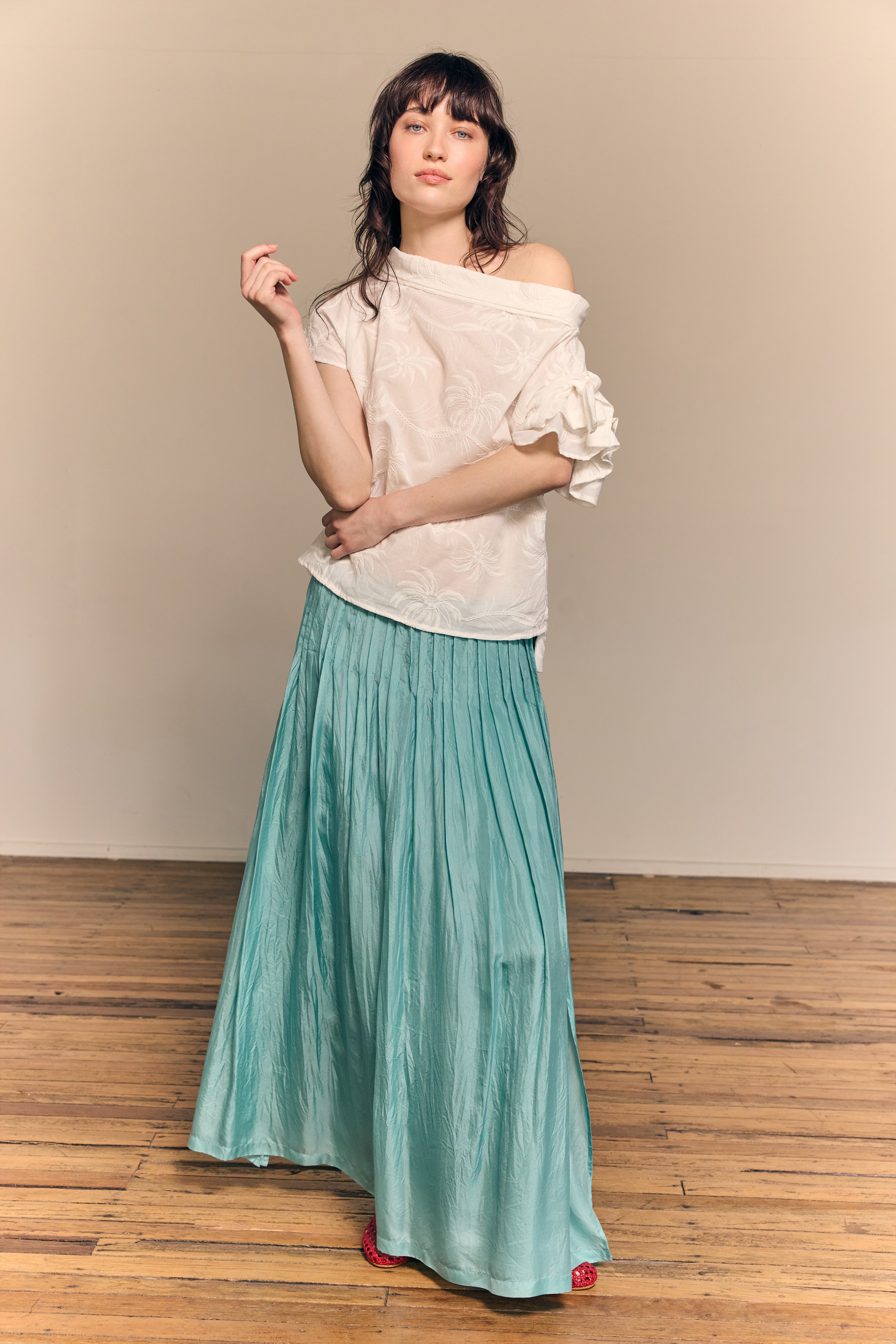 Giselle Maxi Skirt Silk Habotai Aqua