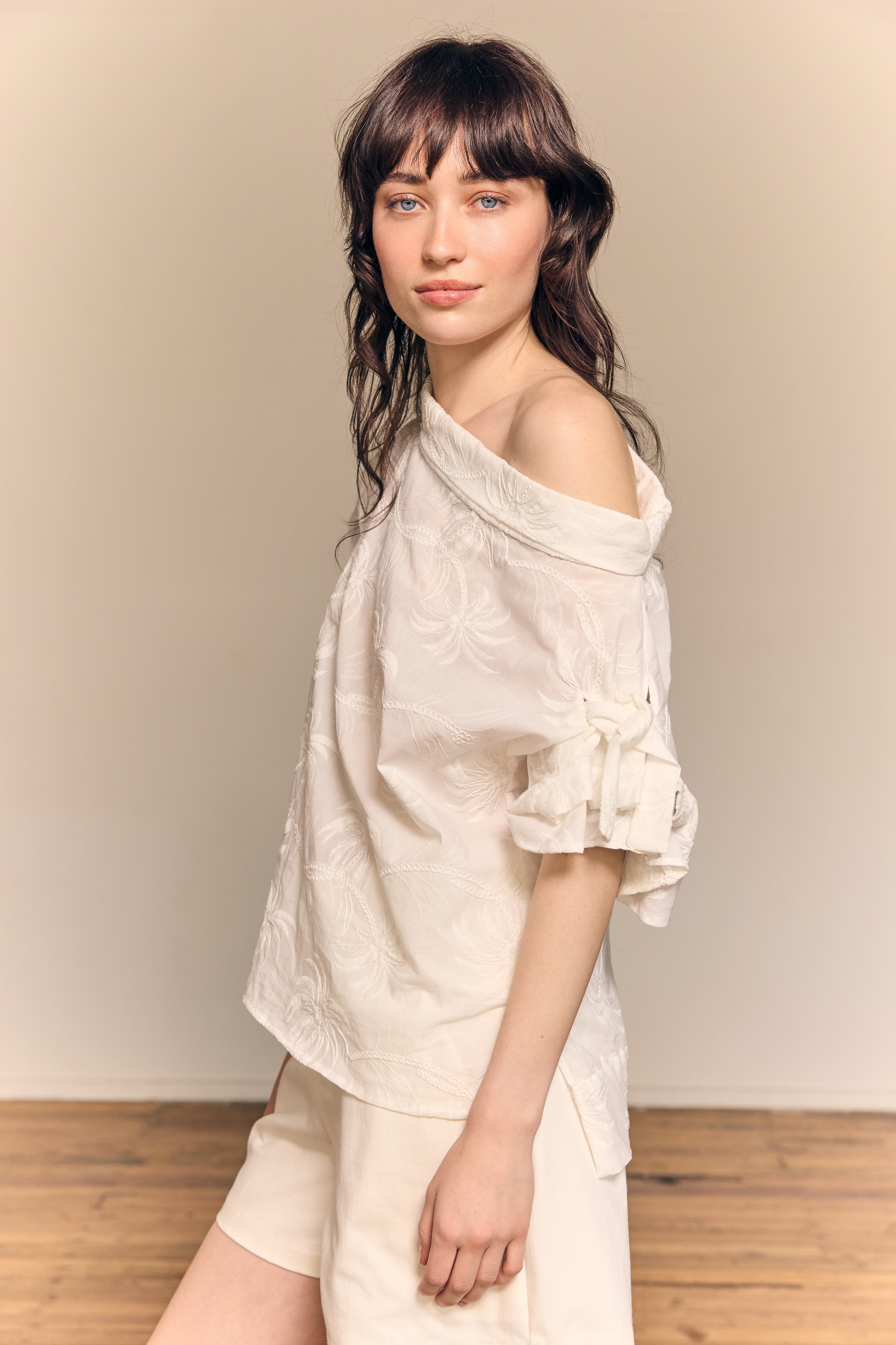 Cleo Blouse White Embroidered Cotton