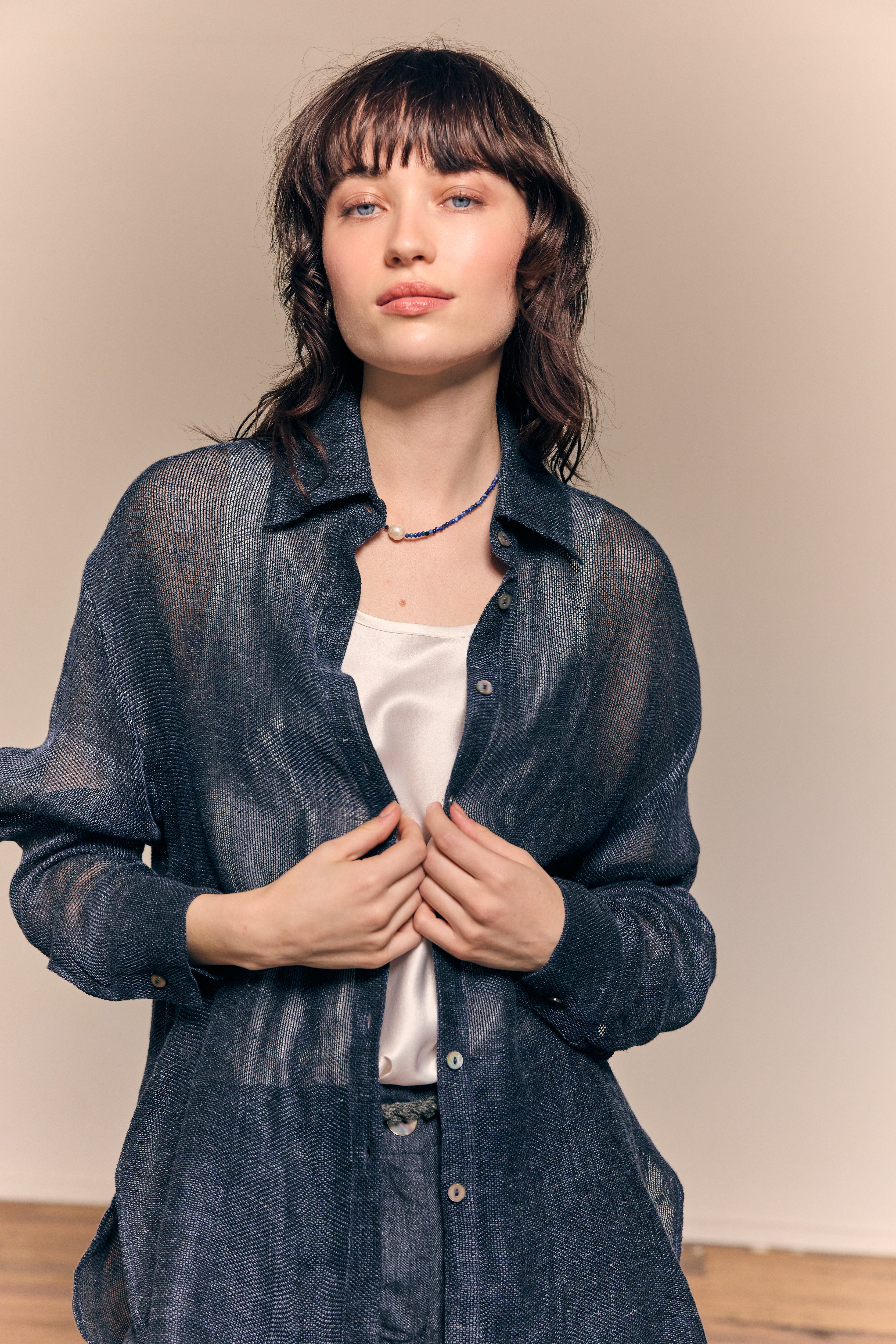 Camille Shirt Linen Navy