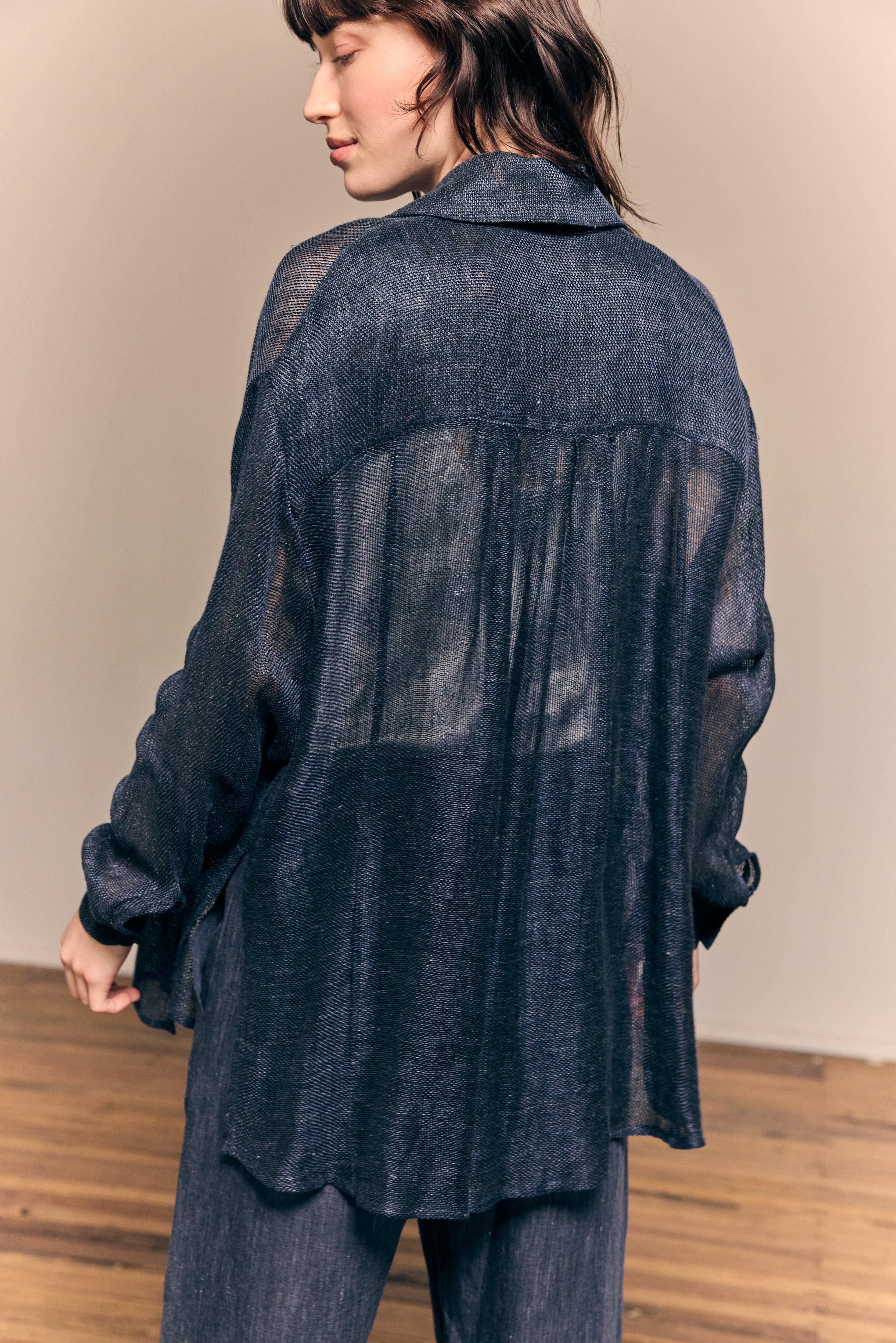 Camille Shirt Linen Navy