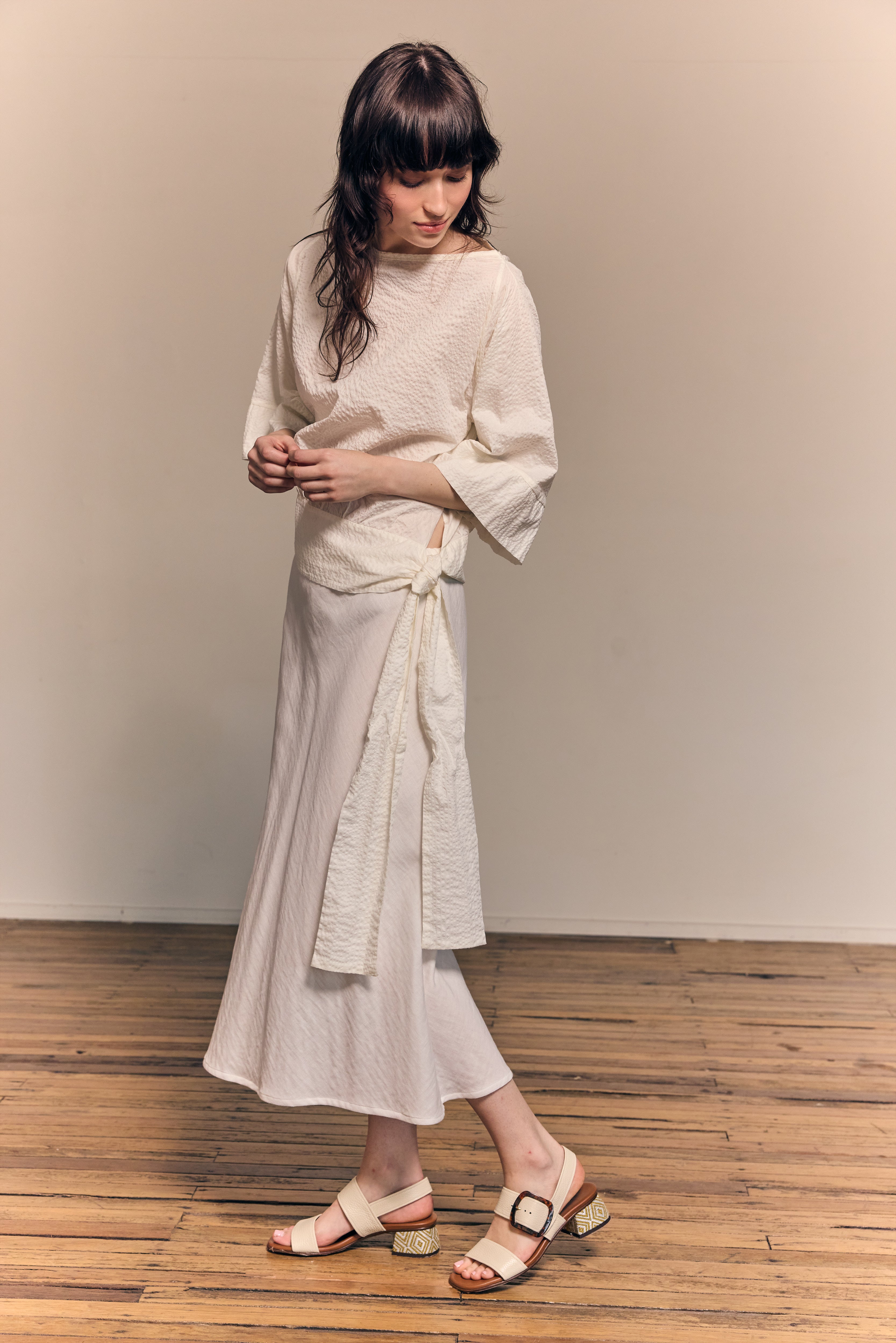 Blusa Simona de algodón plisado blanca