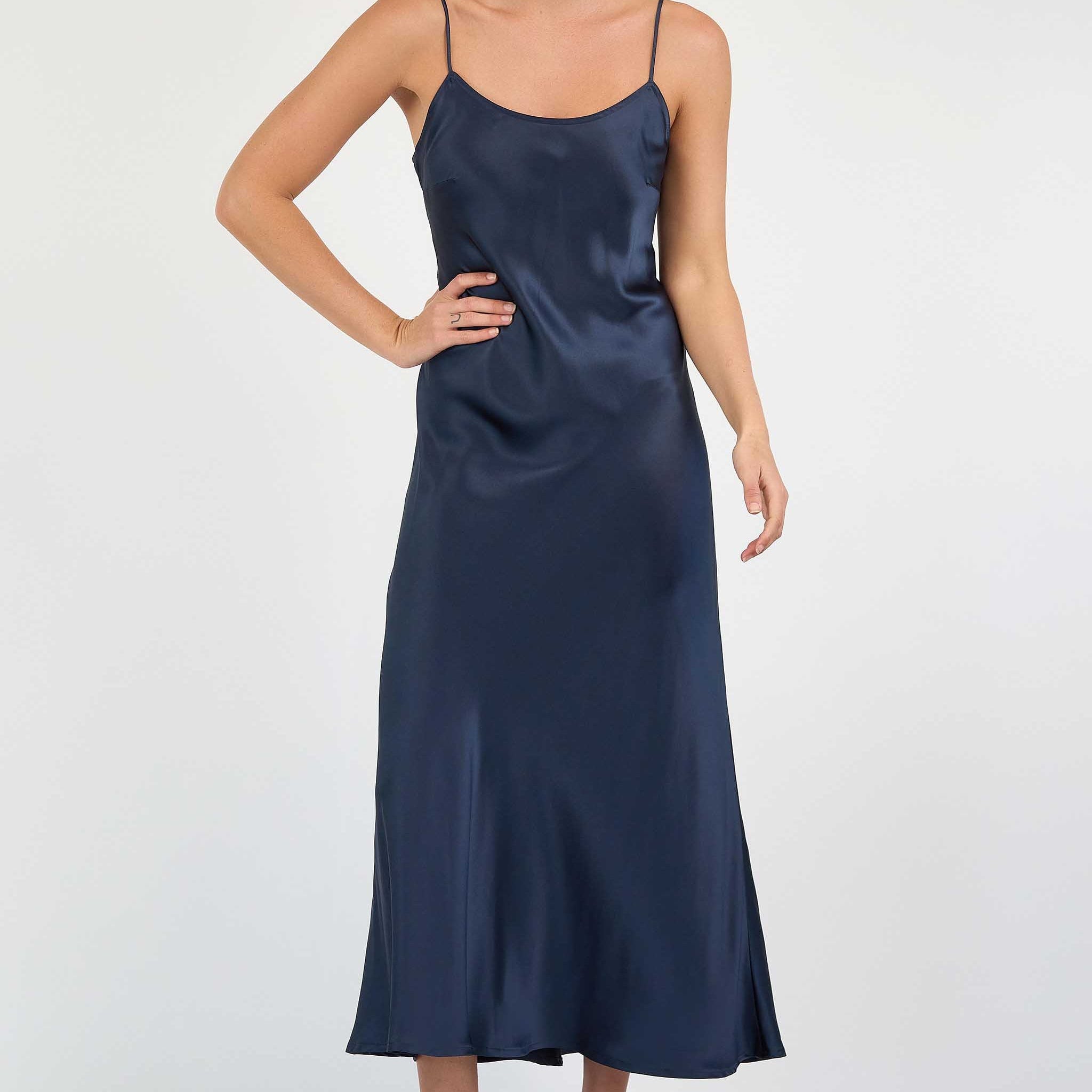 Sophia Bias Dress Silk Satin Midnight