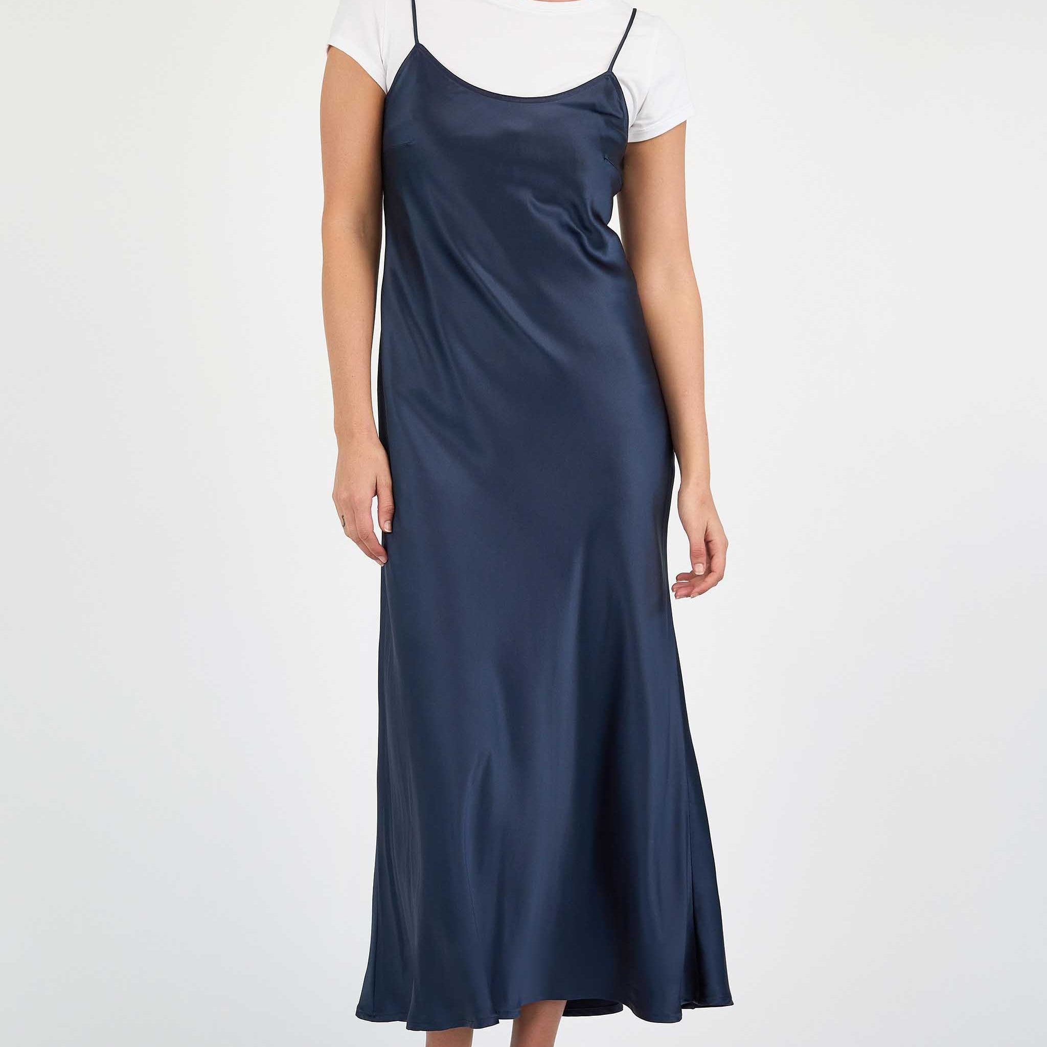 Sophia Bias Dress Silk Satin Midnight