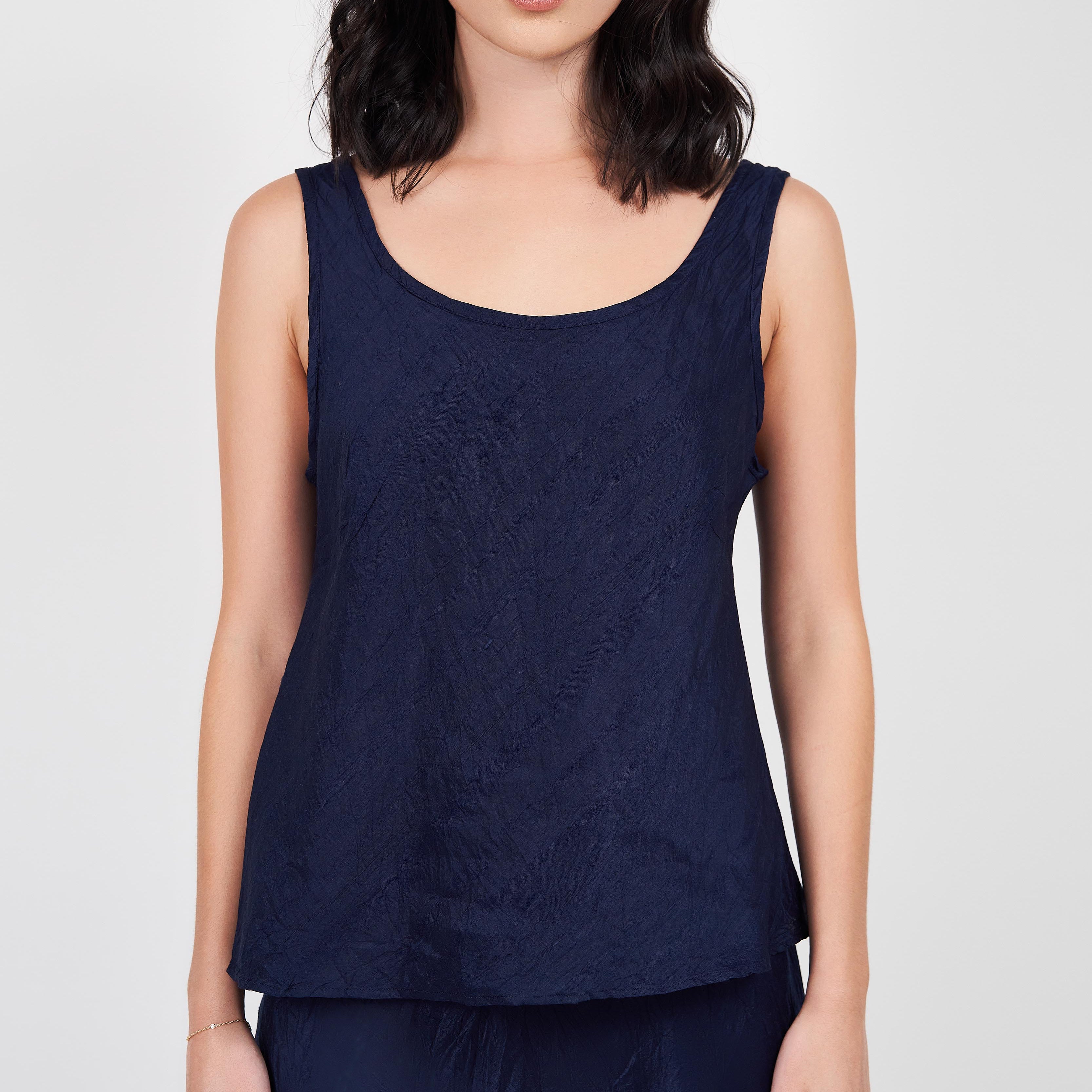 Coco Top Navy Silk Taffeta