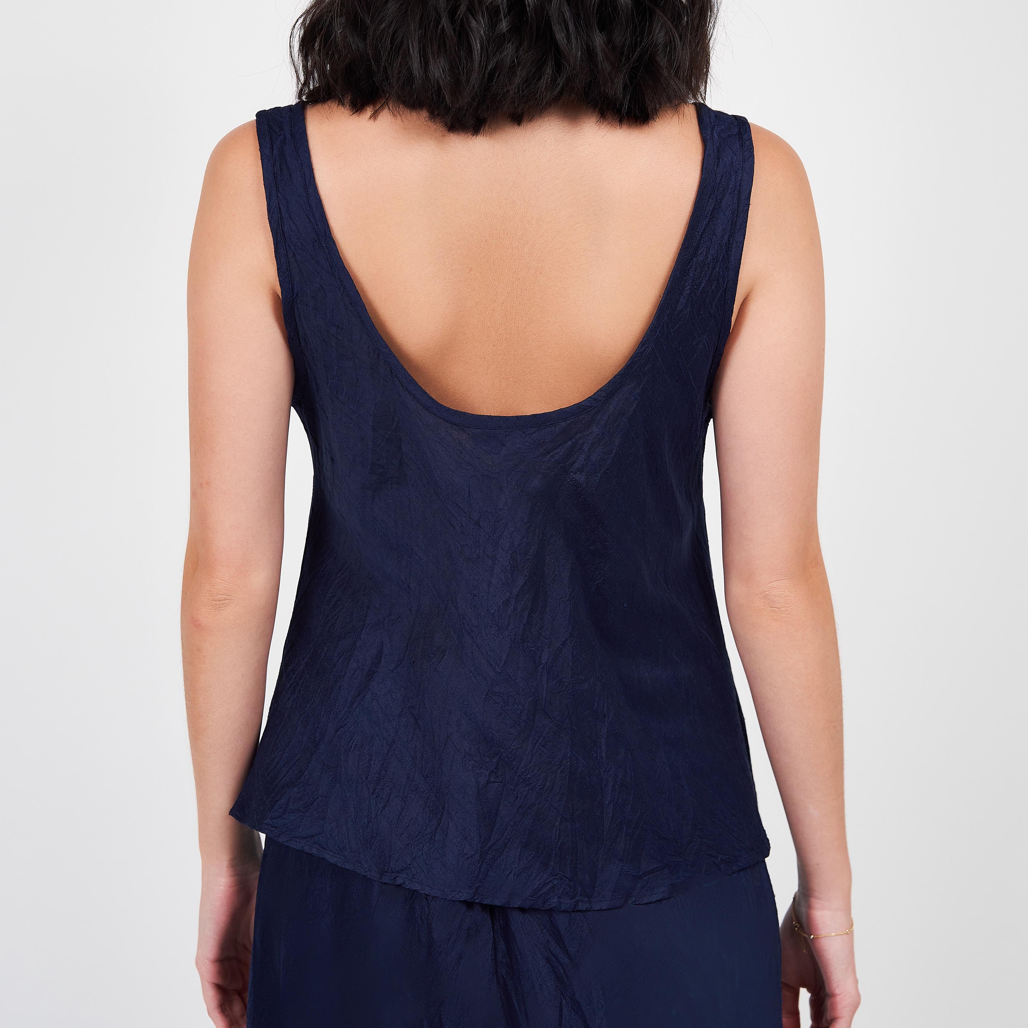 Coco Top Navy Silk Taffeta