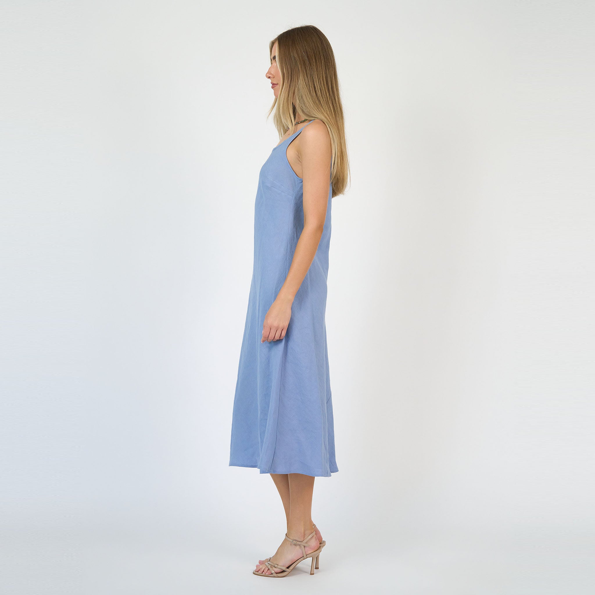 Coco Bias Midi Dress Sky Linen