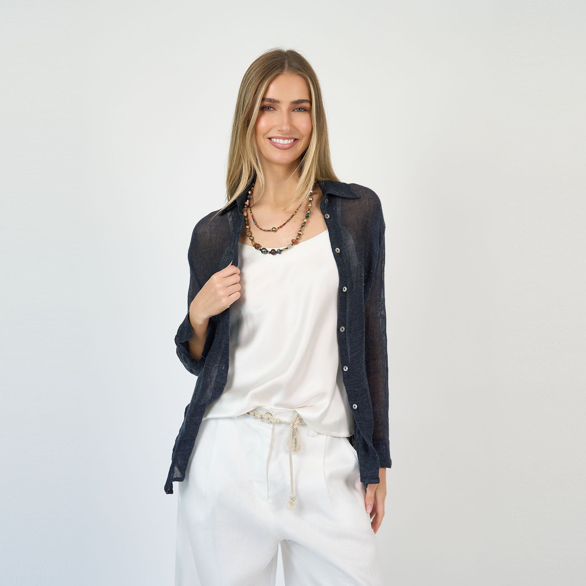 Camille Shirt Linen Navy