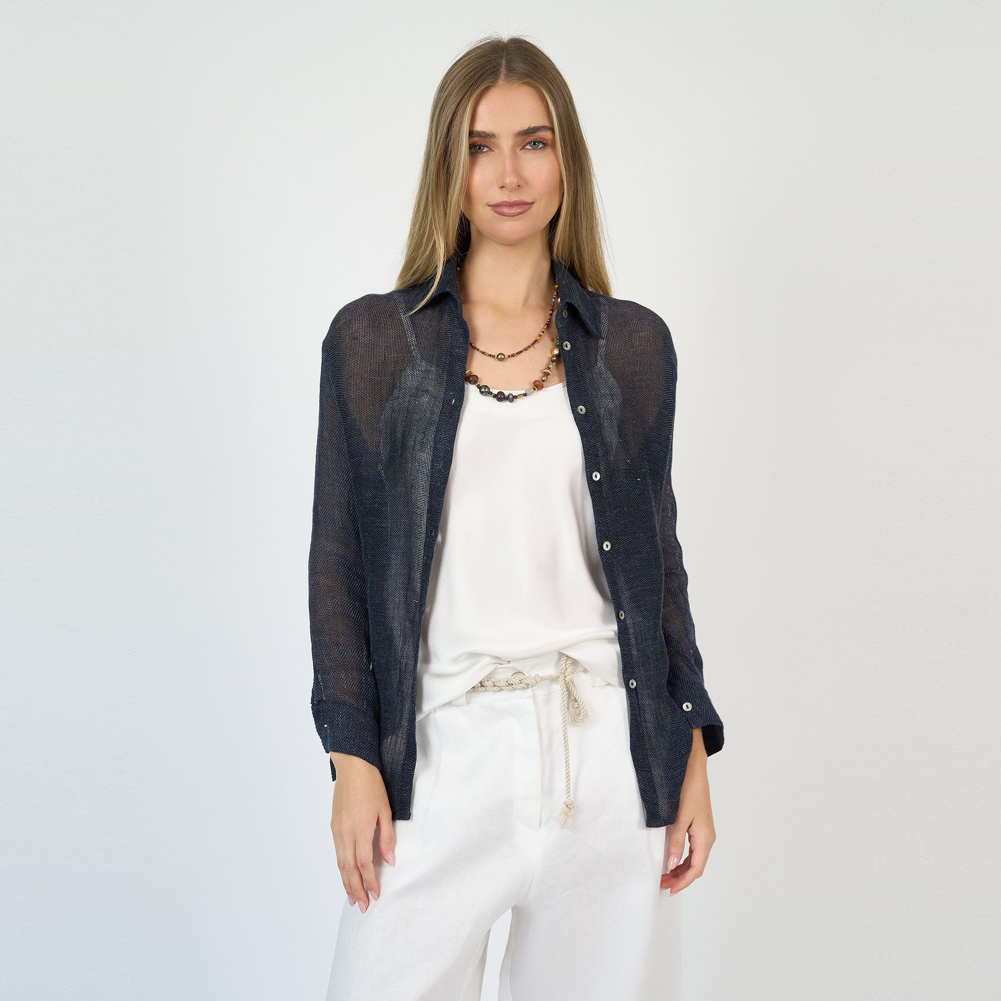 Camille Shirt Linen Navy
