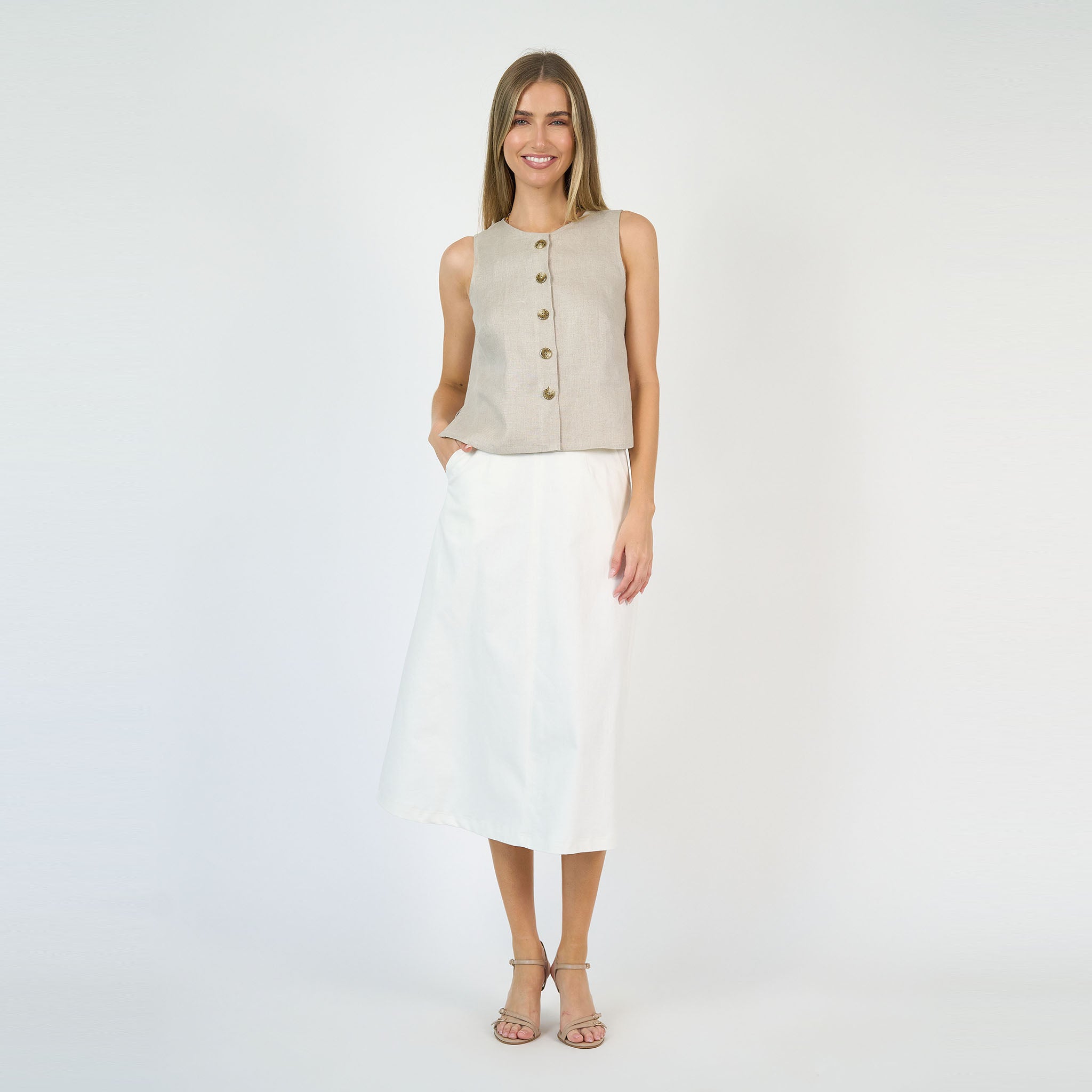 Florence Vest  Ecru Linen