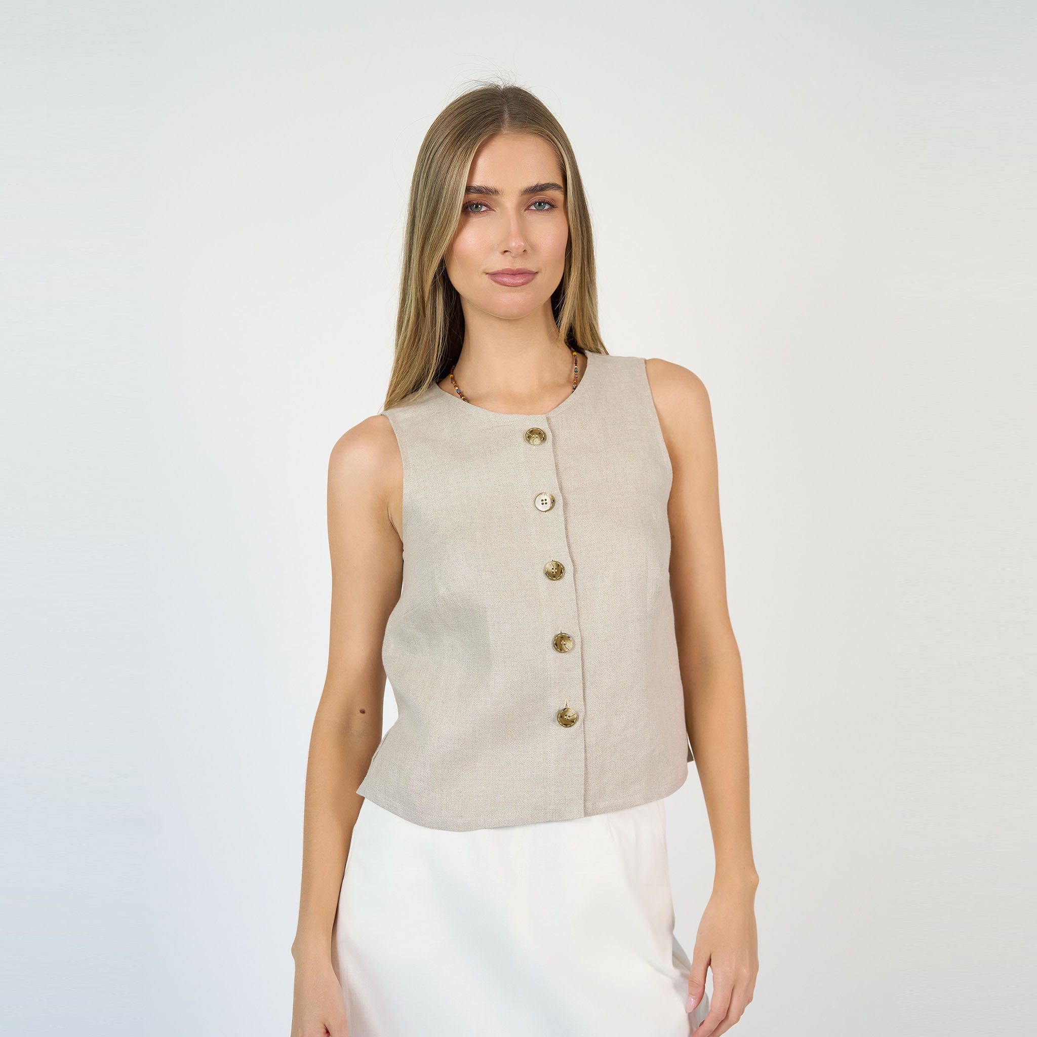 Florence Vest  Ecru Linen