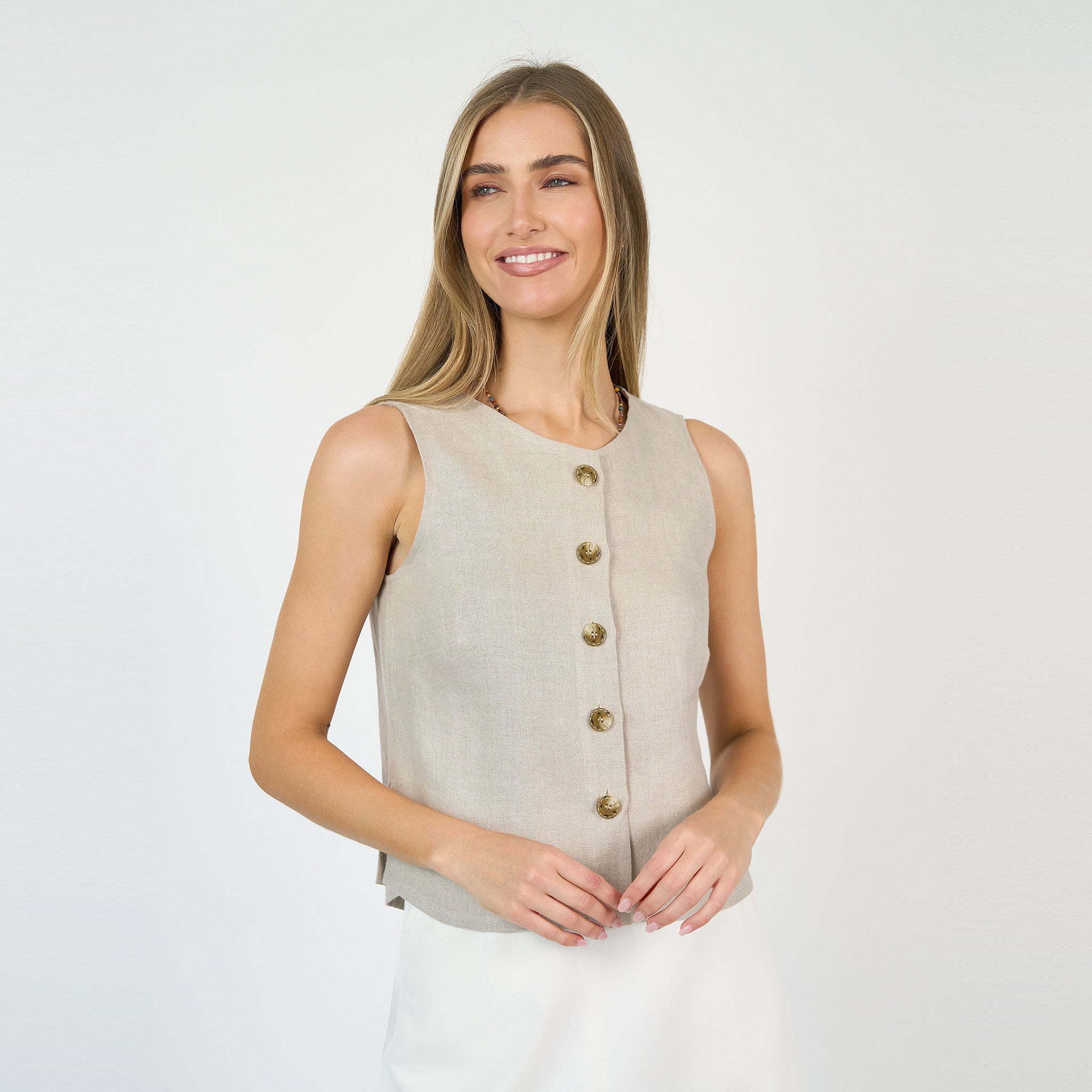 Florence Vest  Ecru Linen
