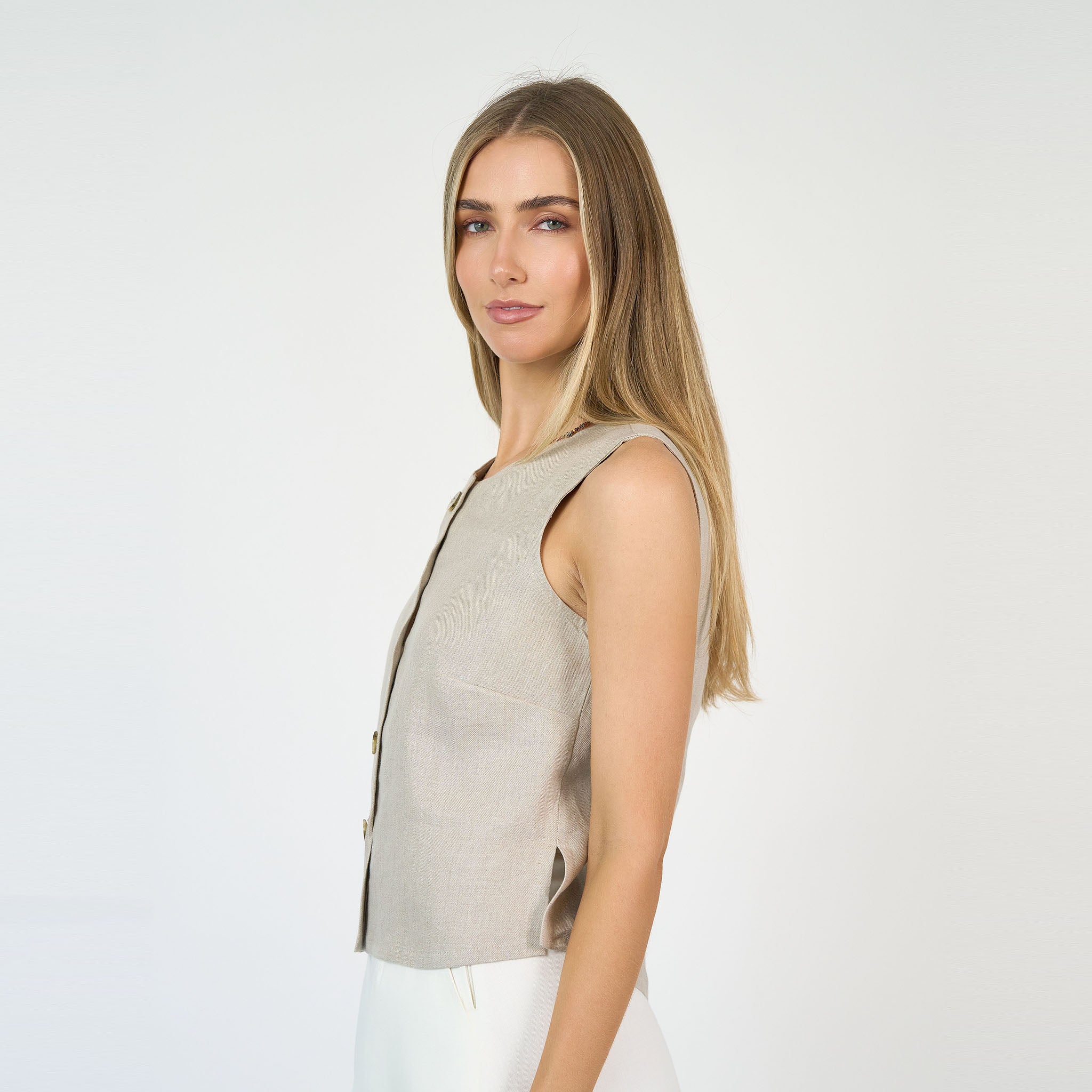 Florence Vest  Ecru Linen