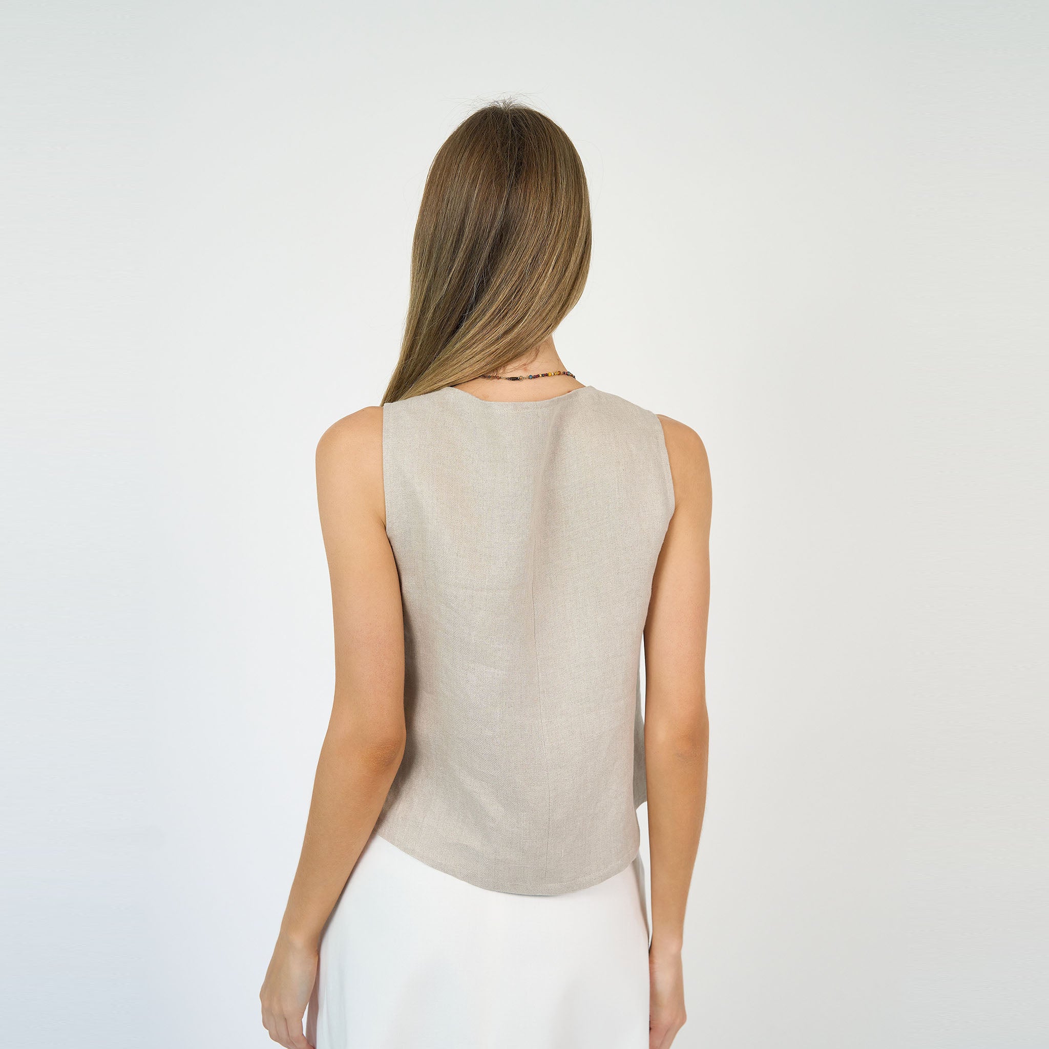 Florence Vest  Ecru Linen