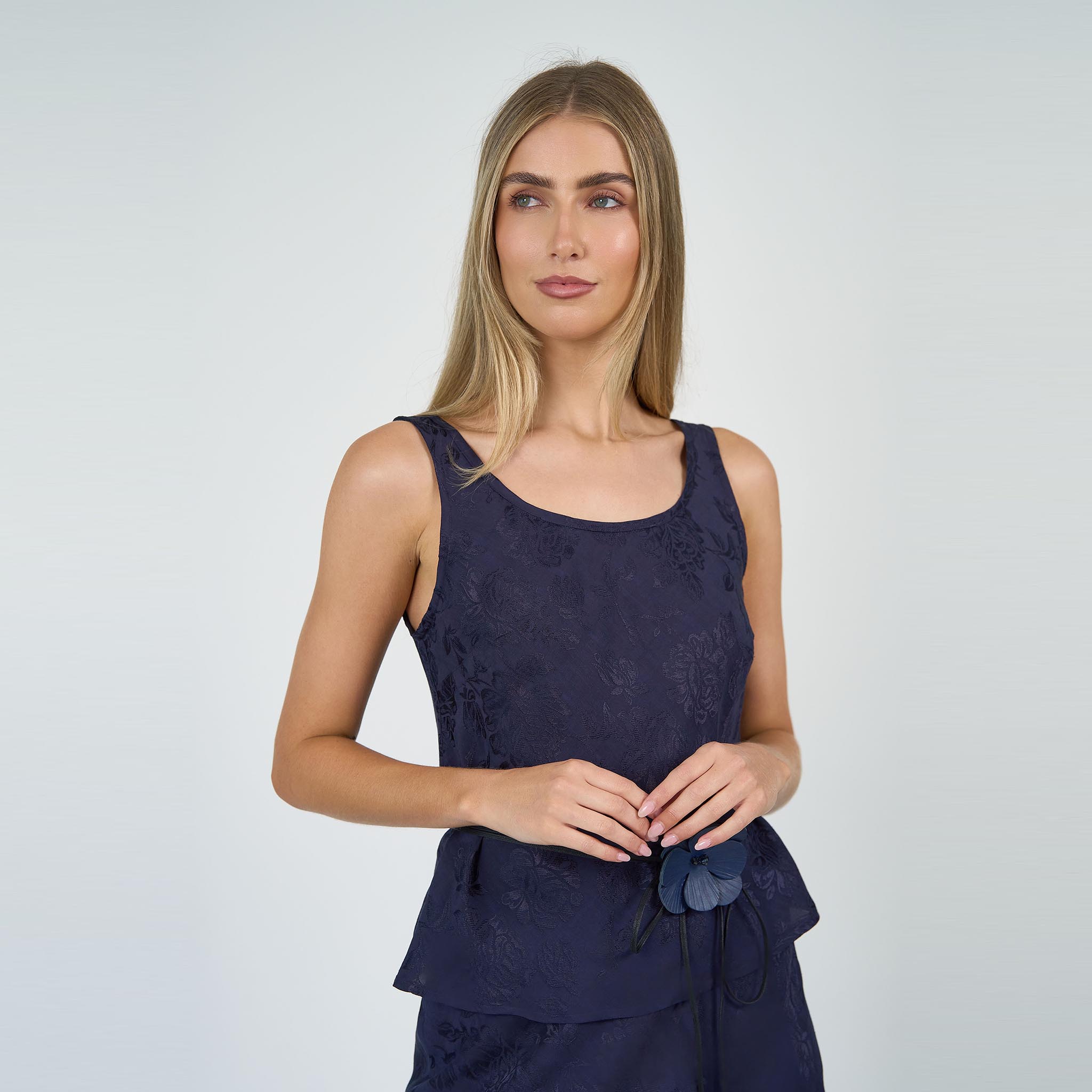 Coco Bias Top Navy Damask