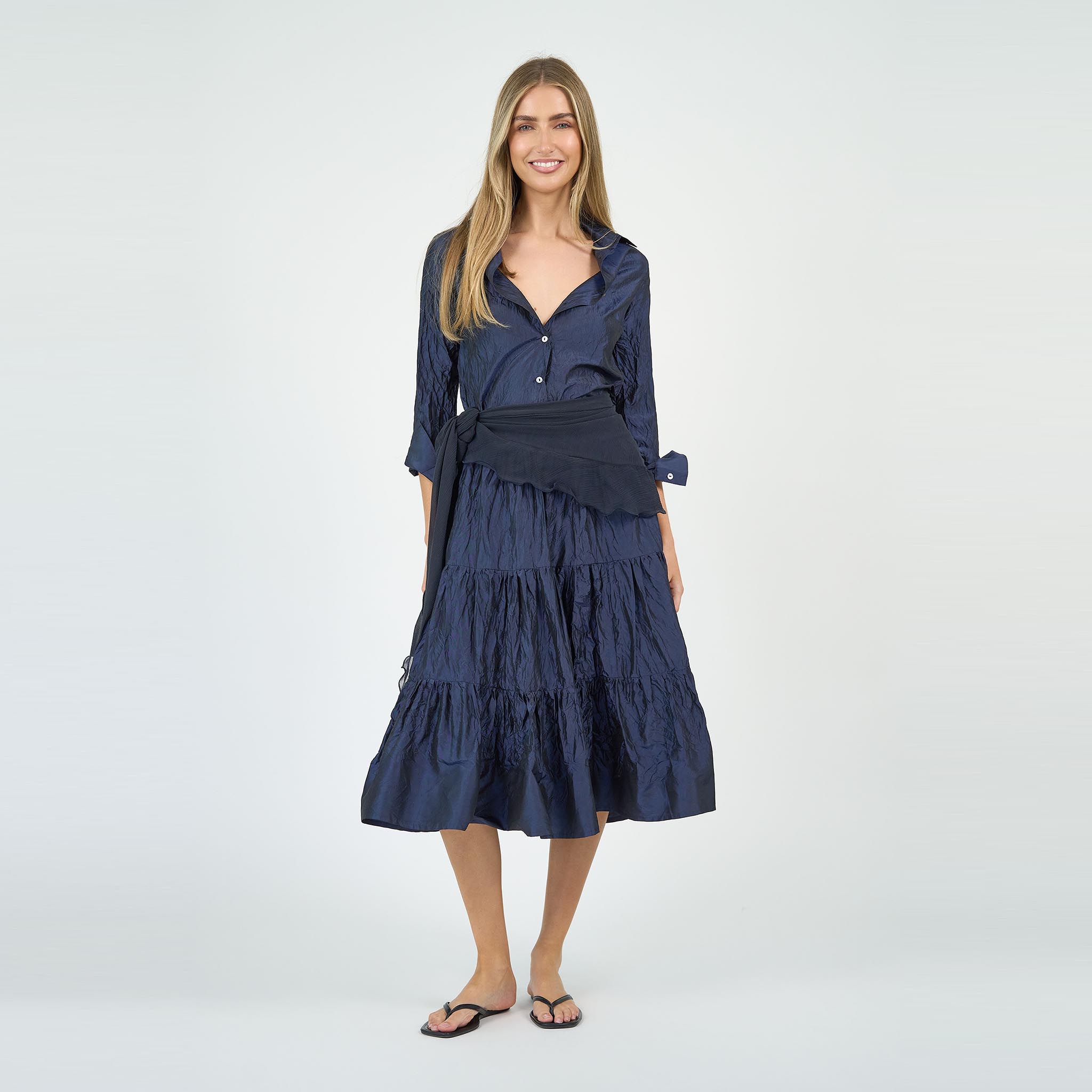 Charlotte Midi Dress Silk Taffeta Navy