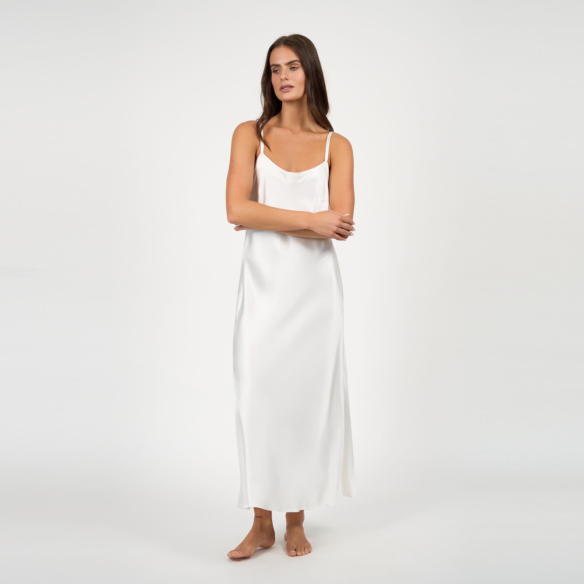 Sophia Bias Dress Silk Satin White