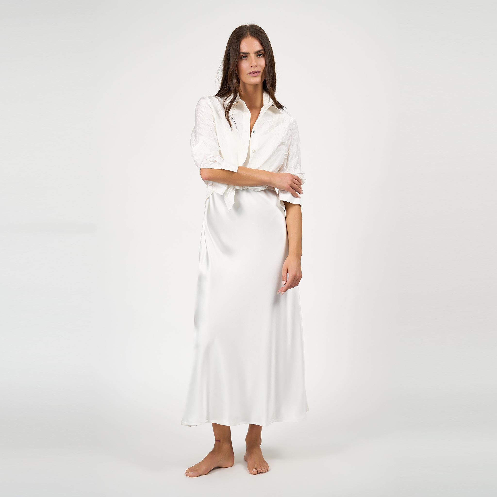 Sophia Bias Dress Silk Satin White