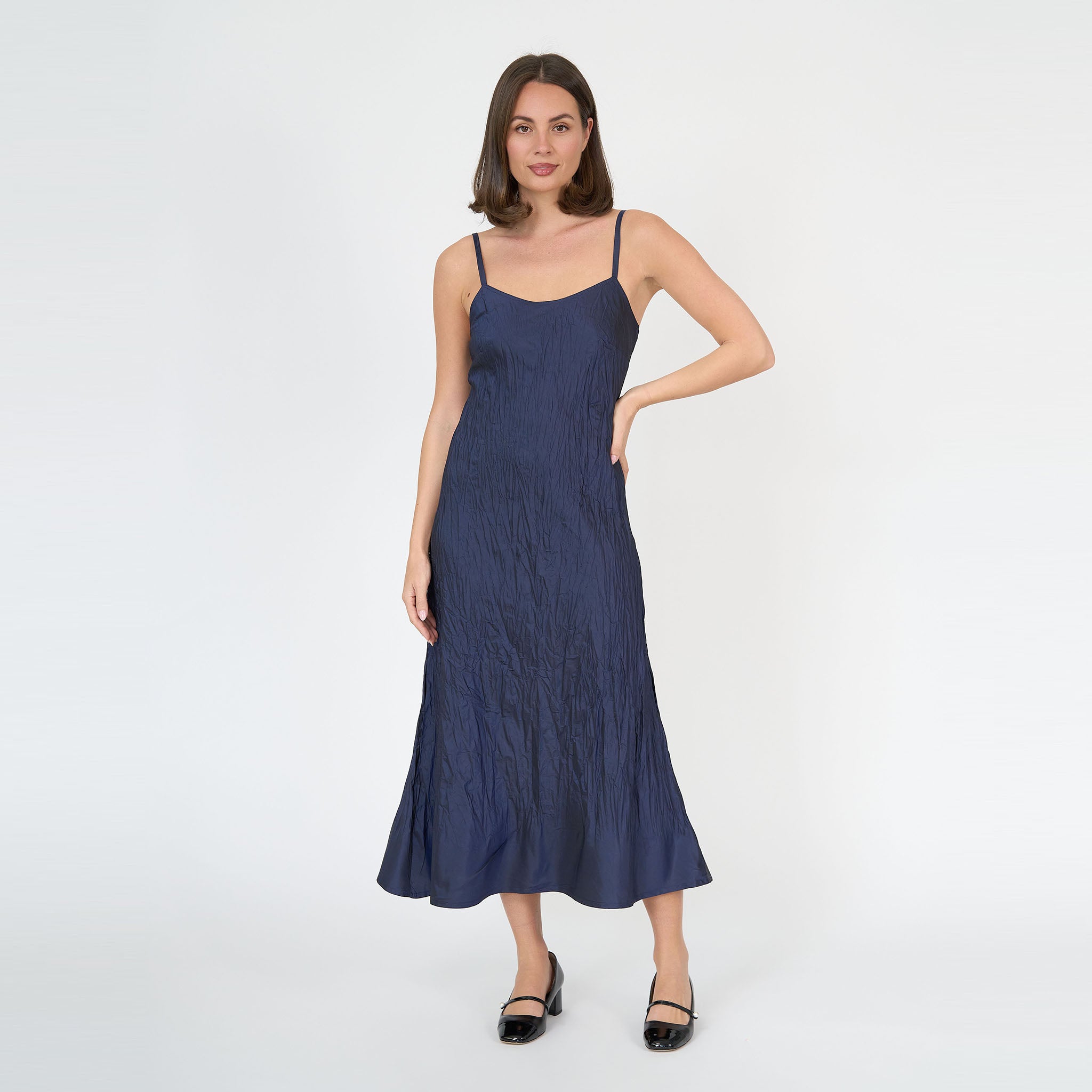 Sophia Midi Dress Navy Silk Taffeta