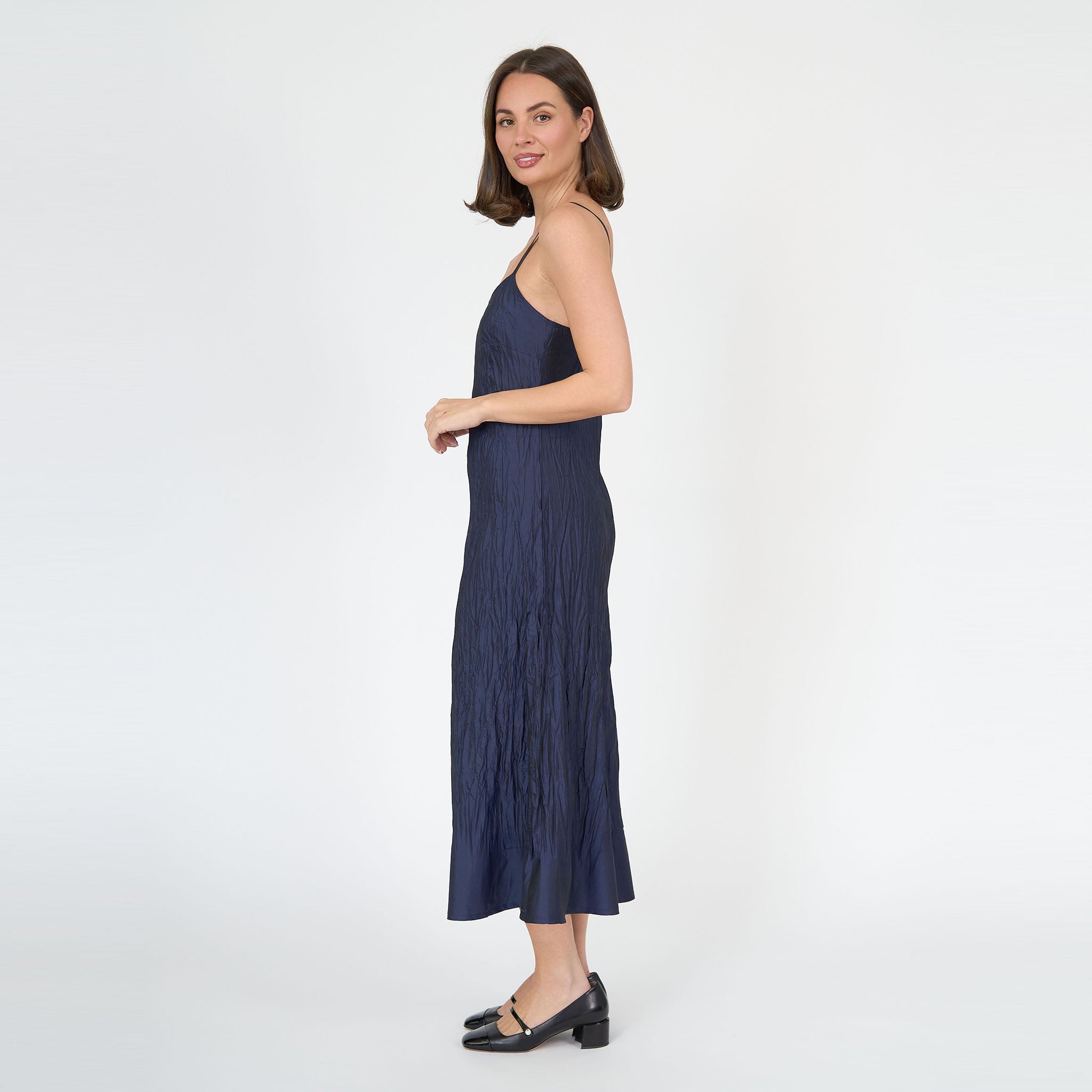 Sophia Midi Dress Navy Silk Taffeta