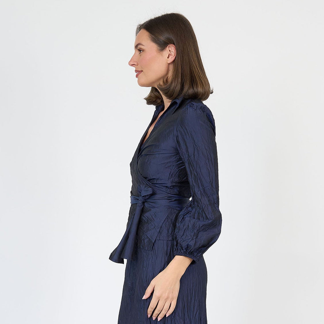 Sienna Wrap Blouse Navy Silk Taffeta