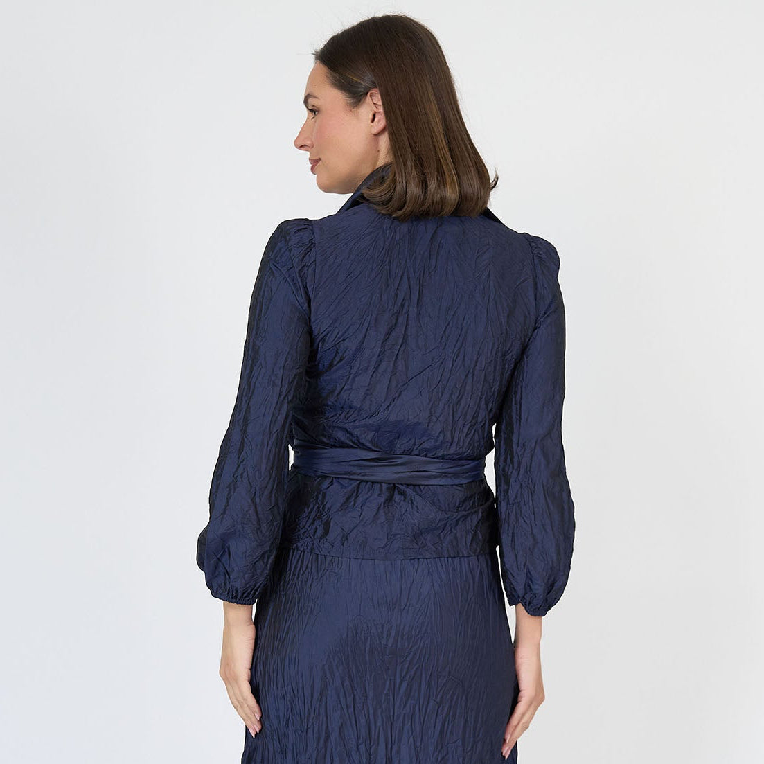 Sienna Wrap Blouse Navy Silk Taffeta