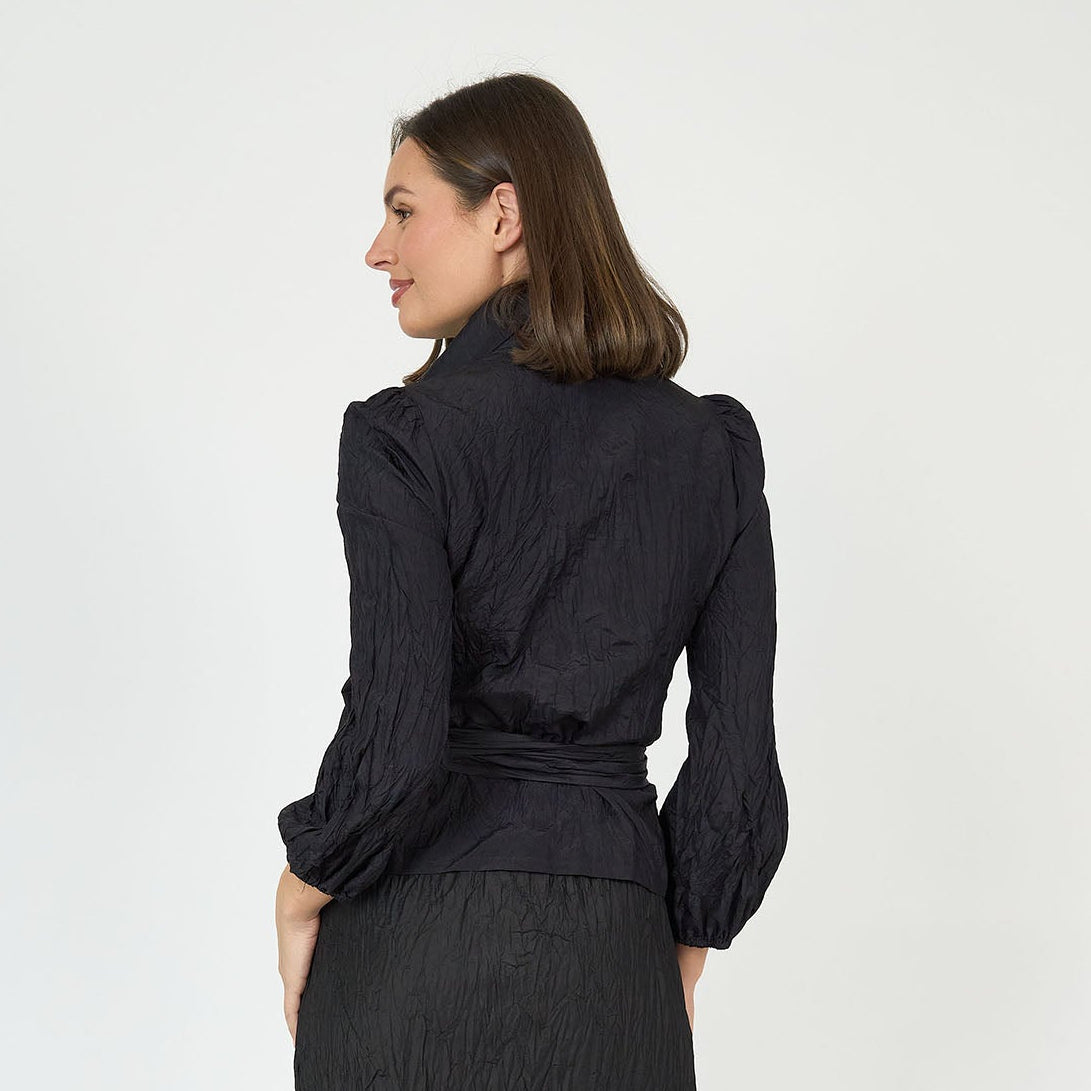 Sienna Wrap Blouse Black Silk Taffeta