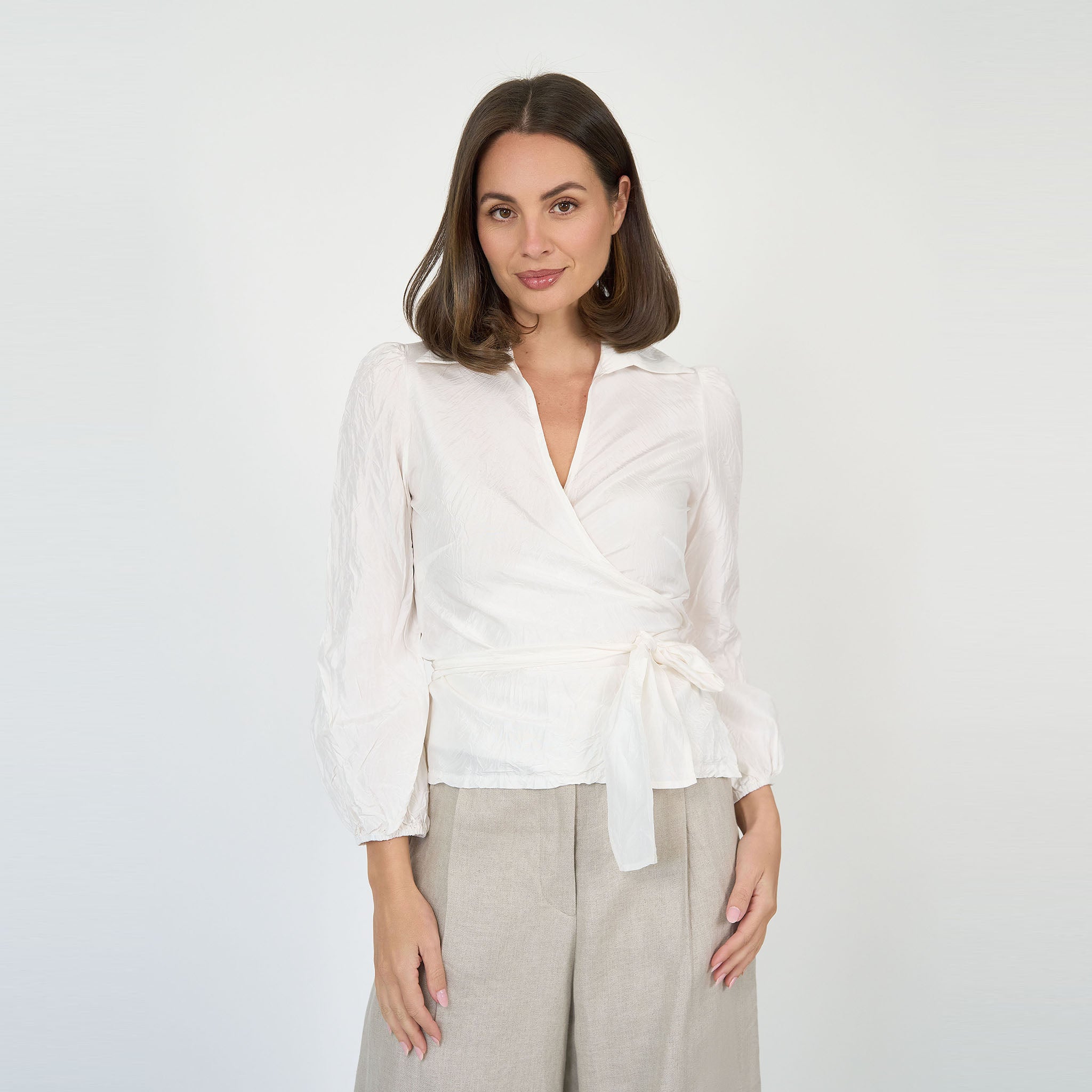 Sienna Wrap Blouse White Silk Taffeta