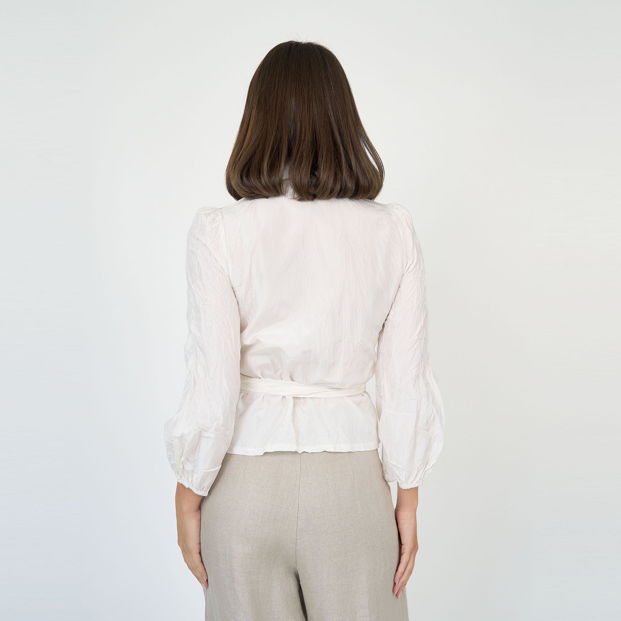 Sienna Wrap Blouse White Silk Taffeta