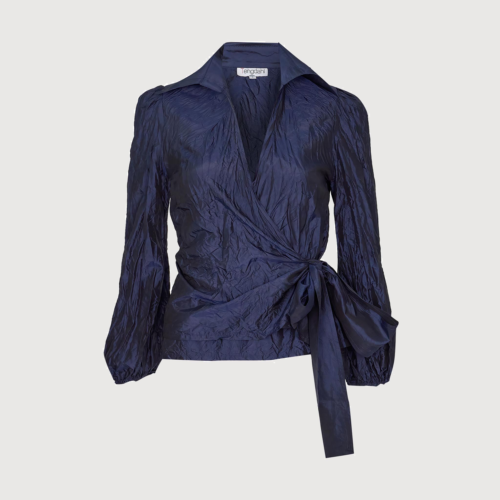 Sienna Wrap Blouse Navy Silk Taffeta