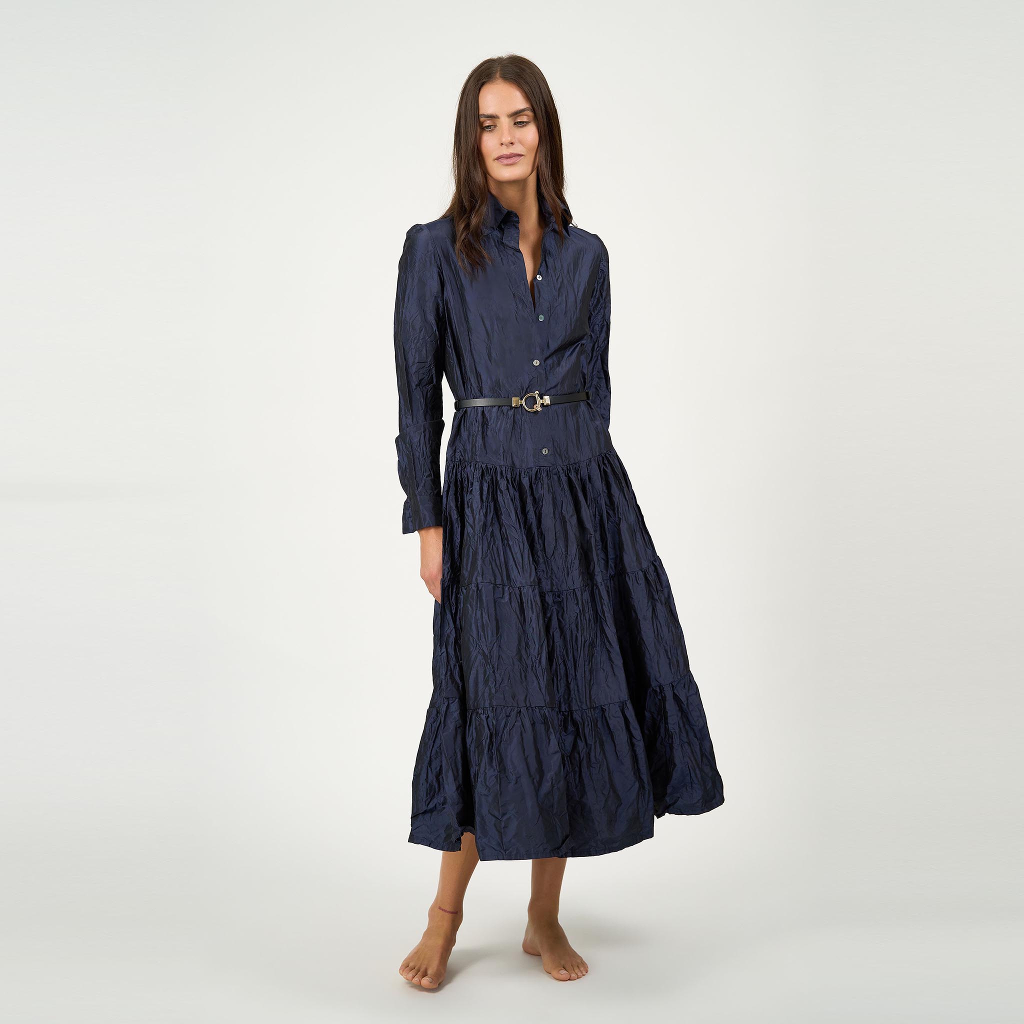 Charlotte Midi Dress Silk Taffeta Navy