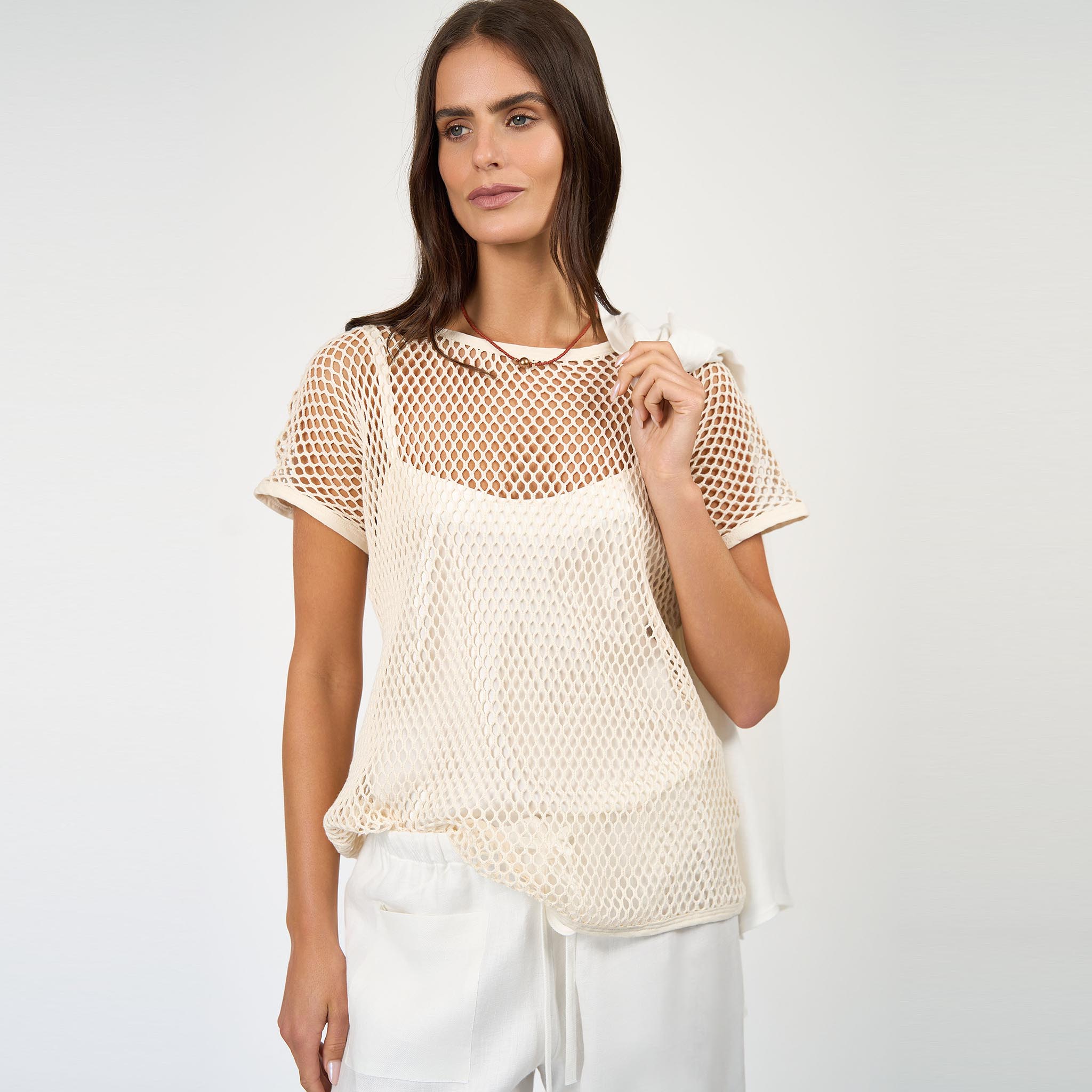 Celine Mesh Top Ecru