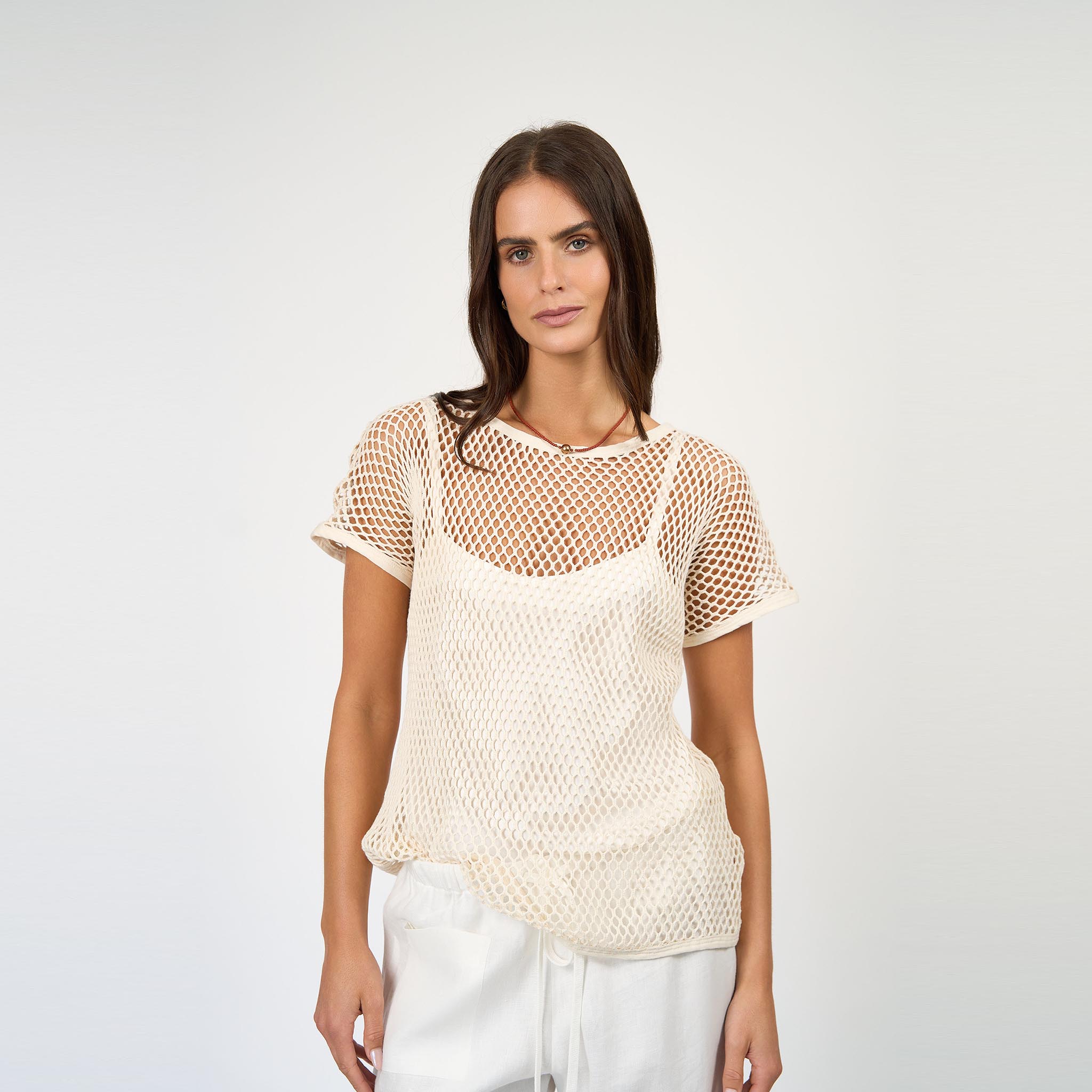 Celine Mesh Top Ecru