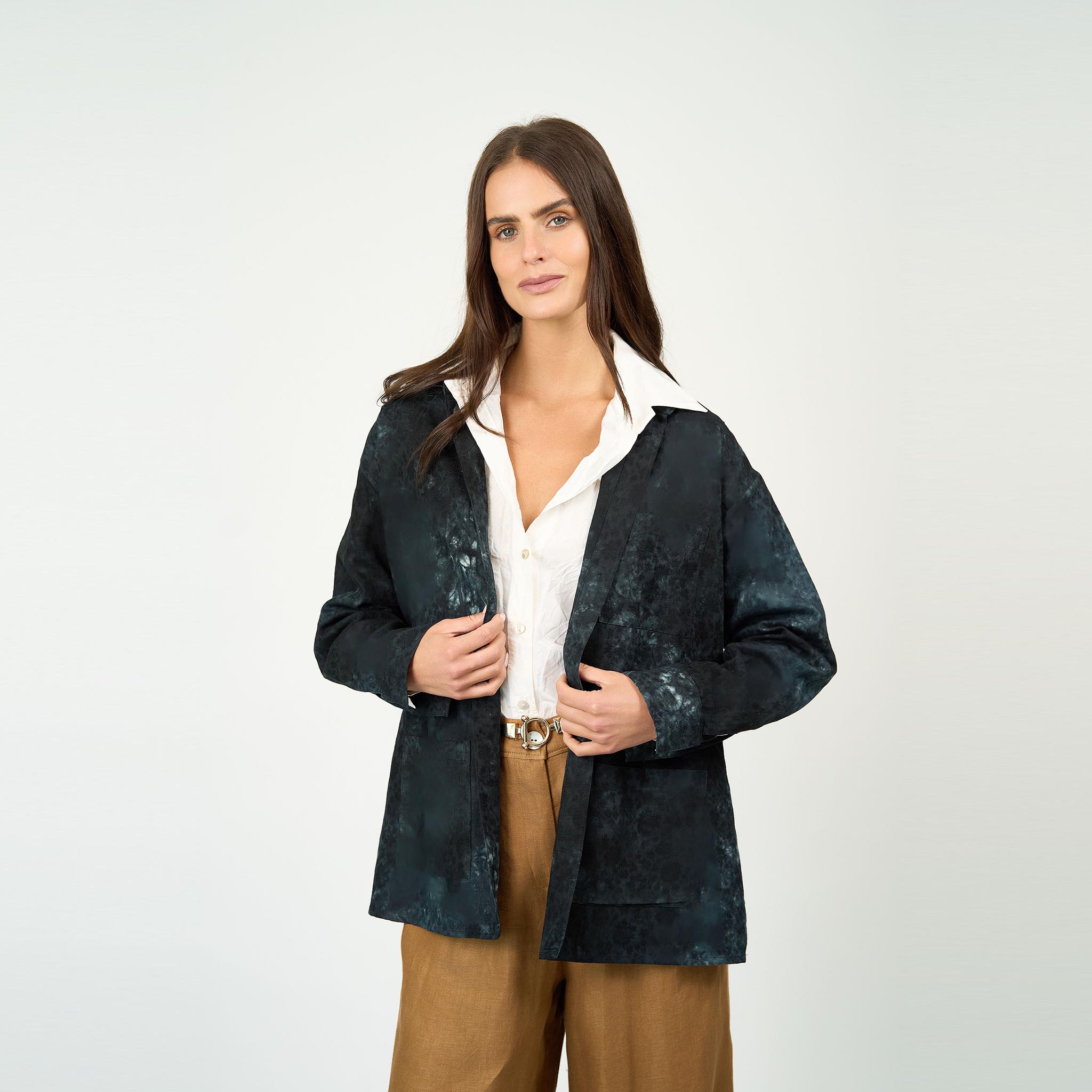 Teagan Jacket Ocean Shibori Cotton Jacquard