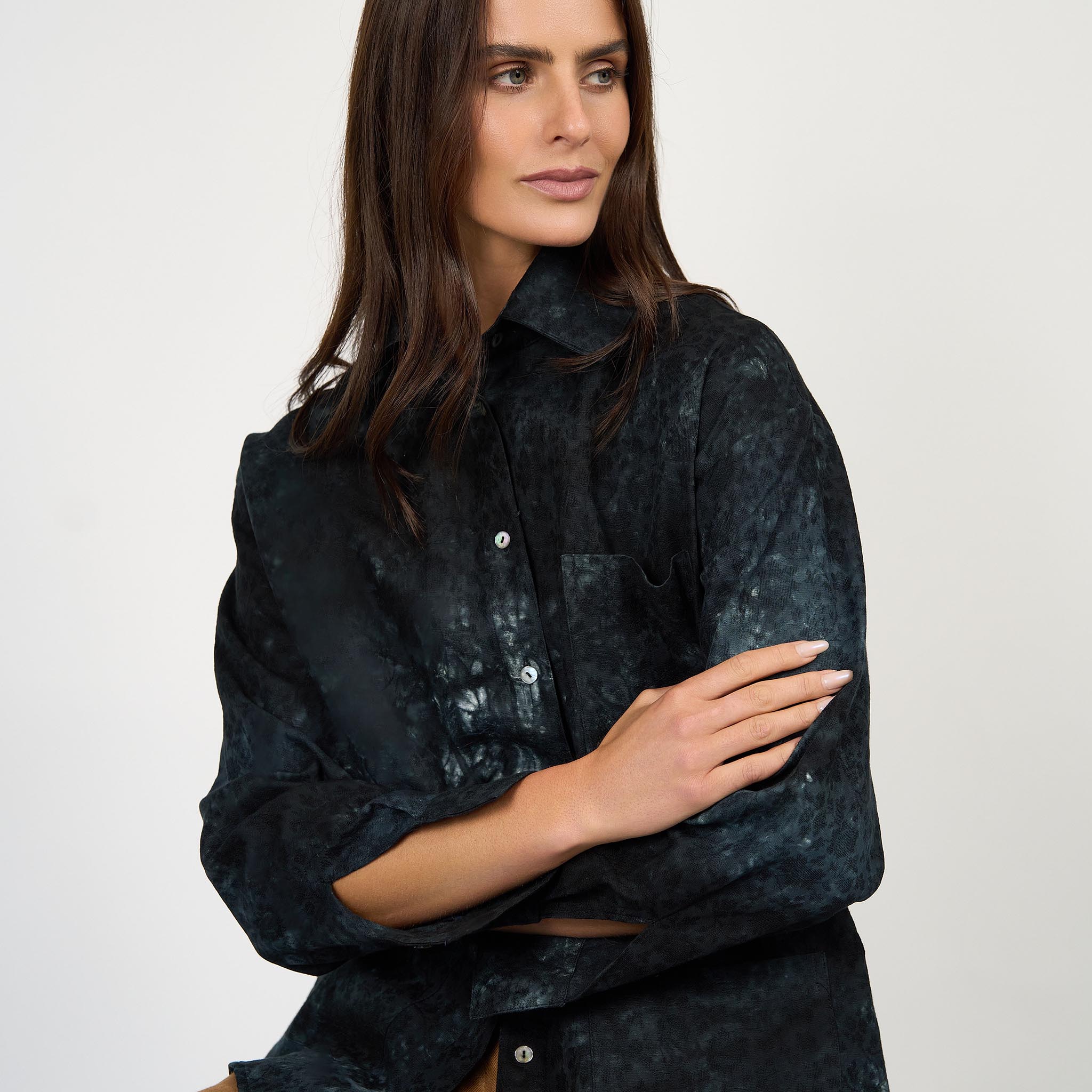Teagan Jacket Ocean Shibori Cotton Jacquard