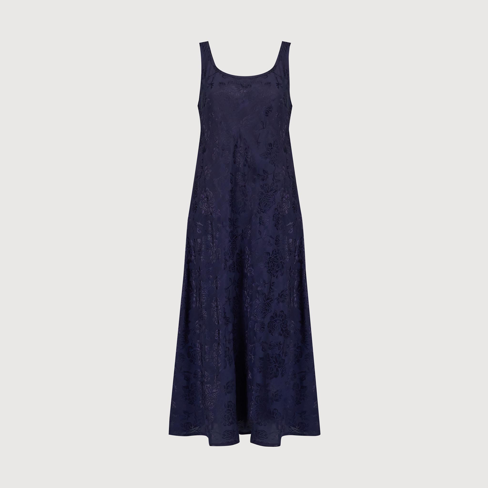 Coco Bias Dress Navy Linen Damask